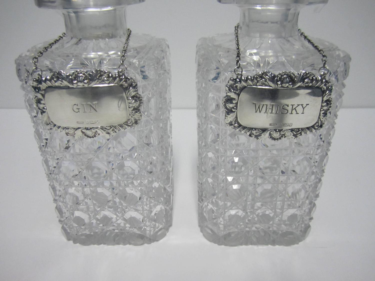 Antique 'Brilliant' Cut Crystal Decanters with English Sterling Silver