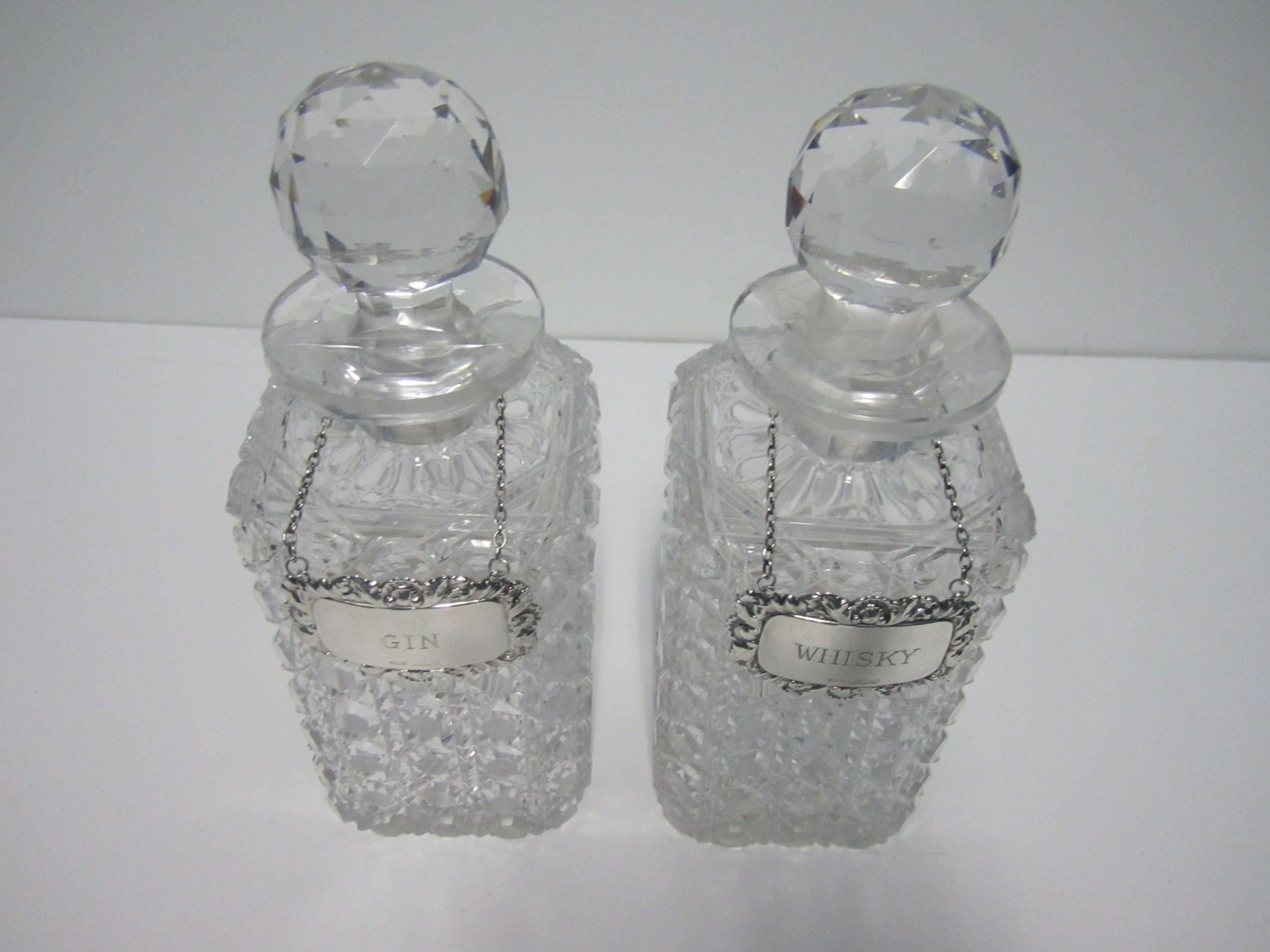 Antique 'Brilliant' Cut Crystal Decanters with English Sterling Silver Labels 5