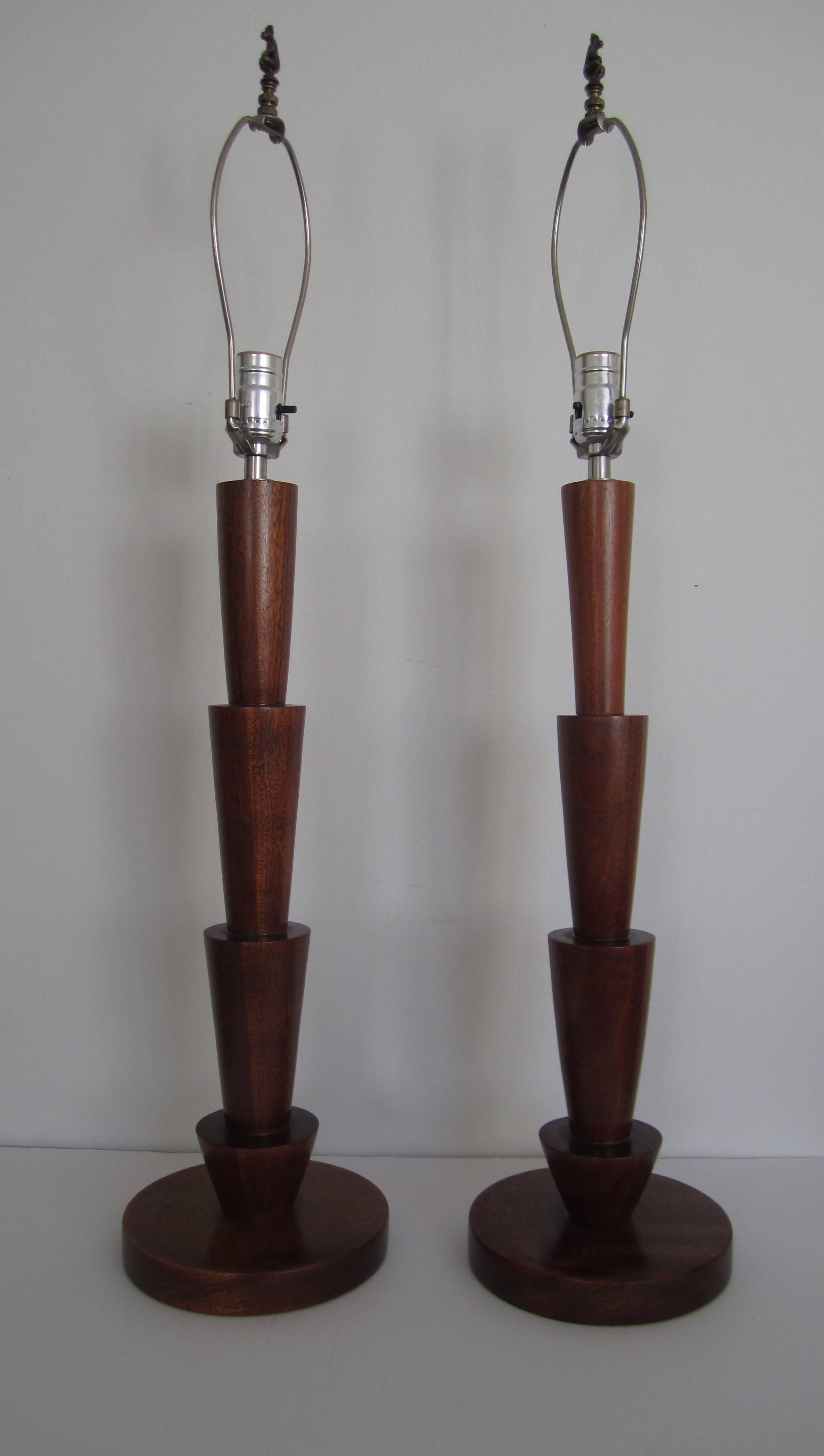 Tall Scandinavian Modern Walnut Table Lamps 2