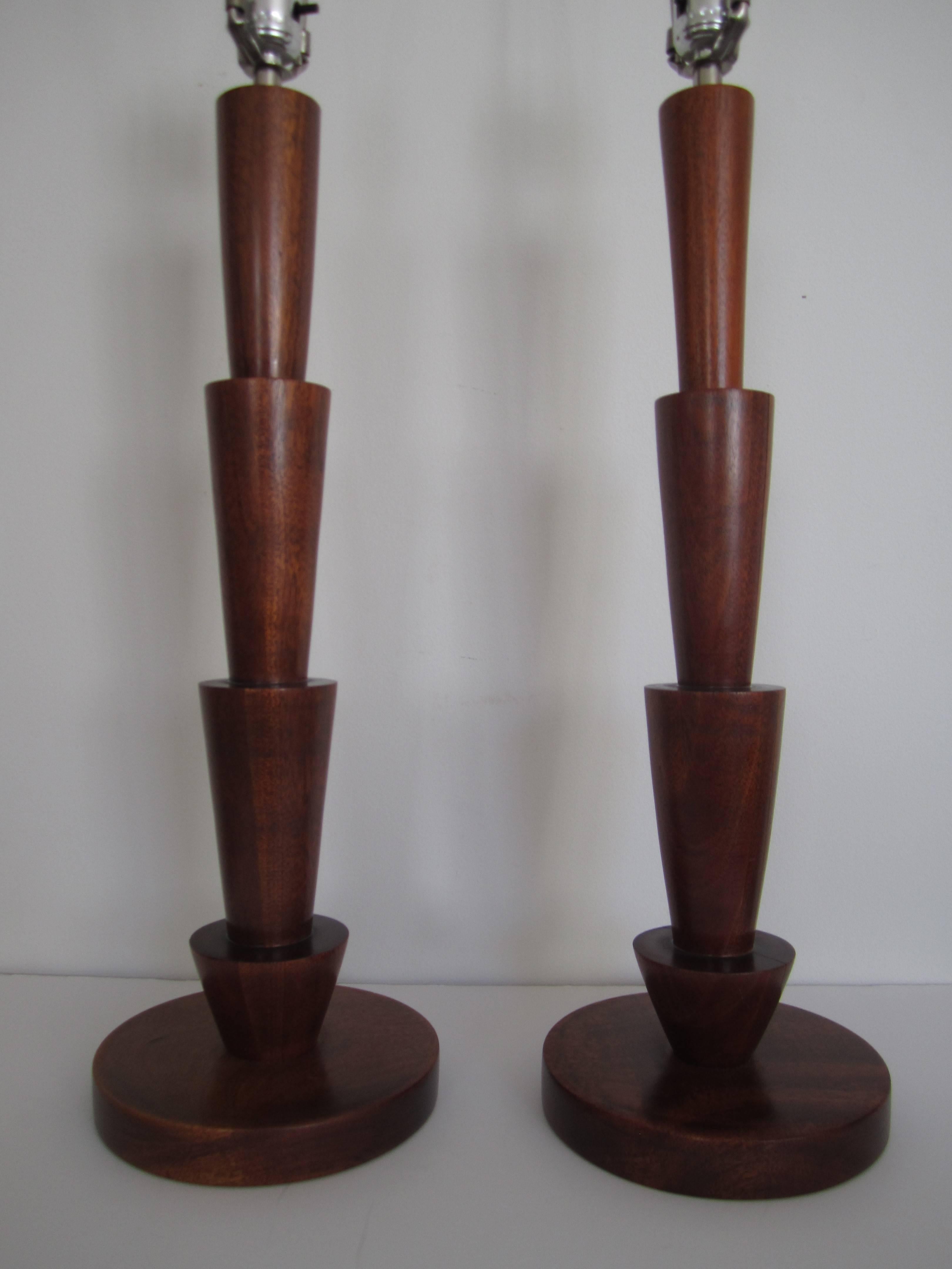 Tall Scandinavian Modern Walnut Table Lamps 3