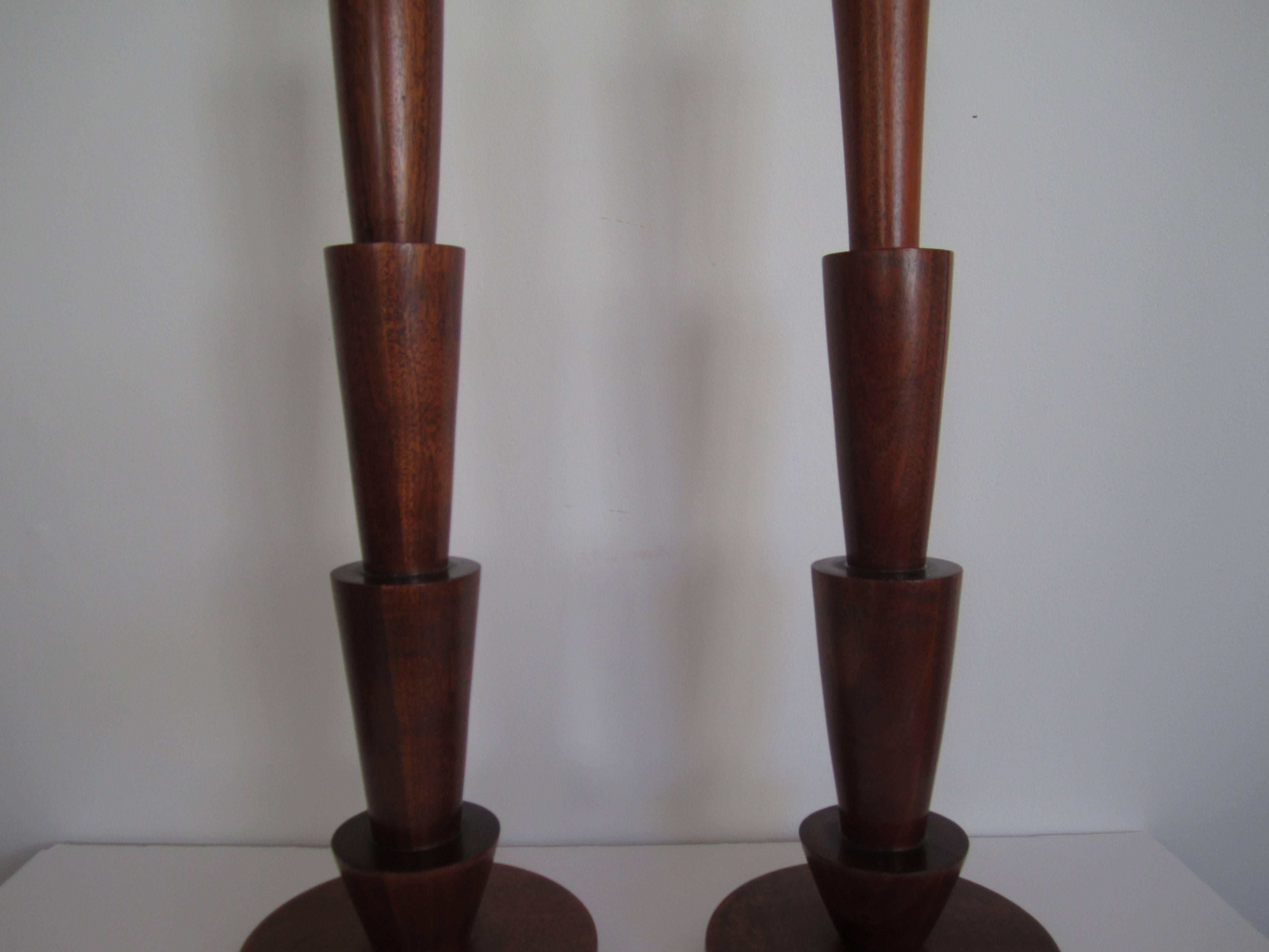 Tall Scandinavian Modern Walnut Table Lamps 4