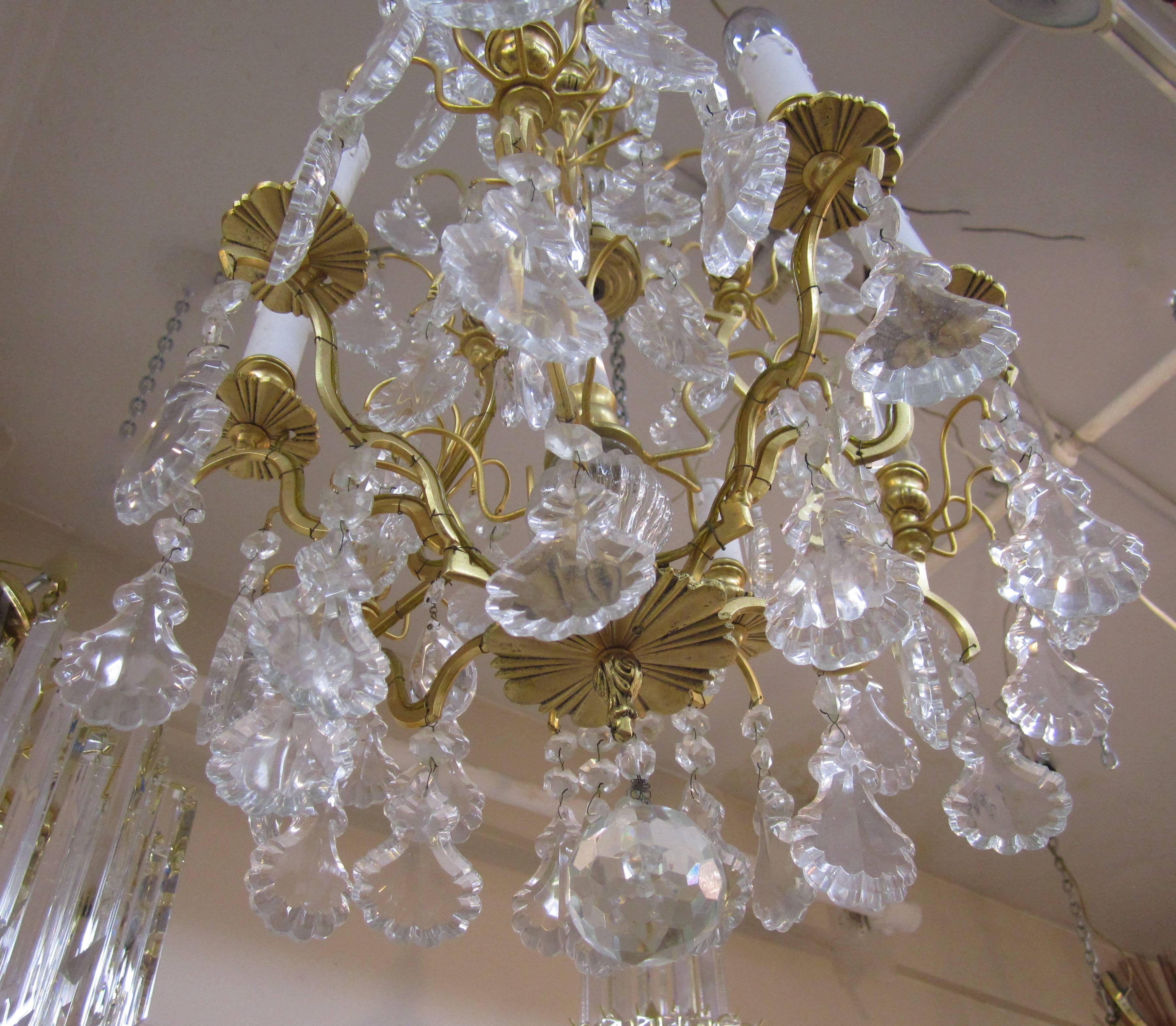  Gold Gilt Crystal Chandelier with Crystal Spikes 1