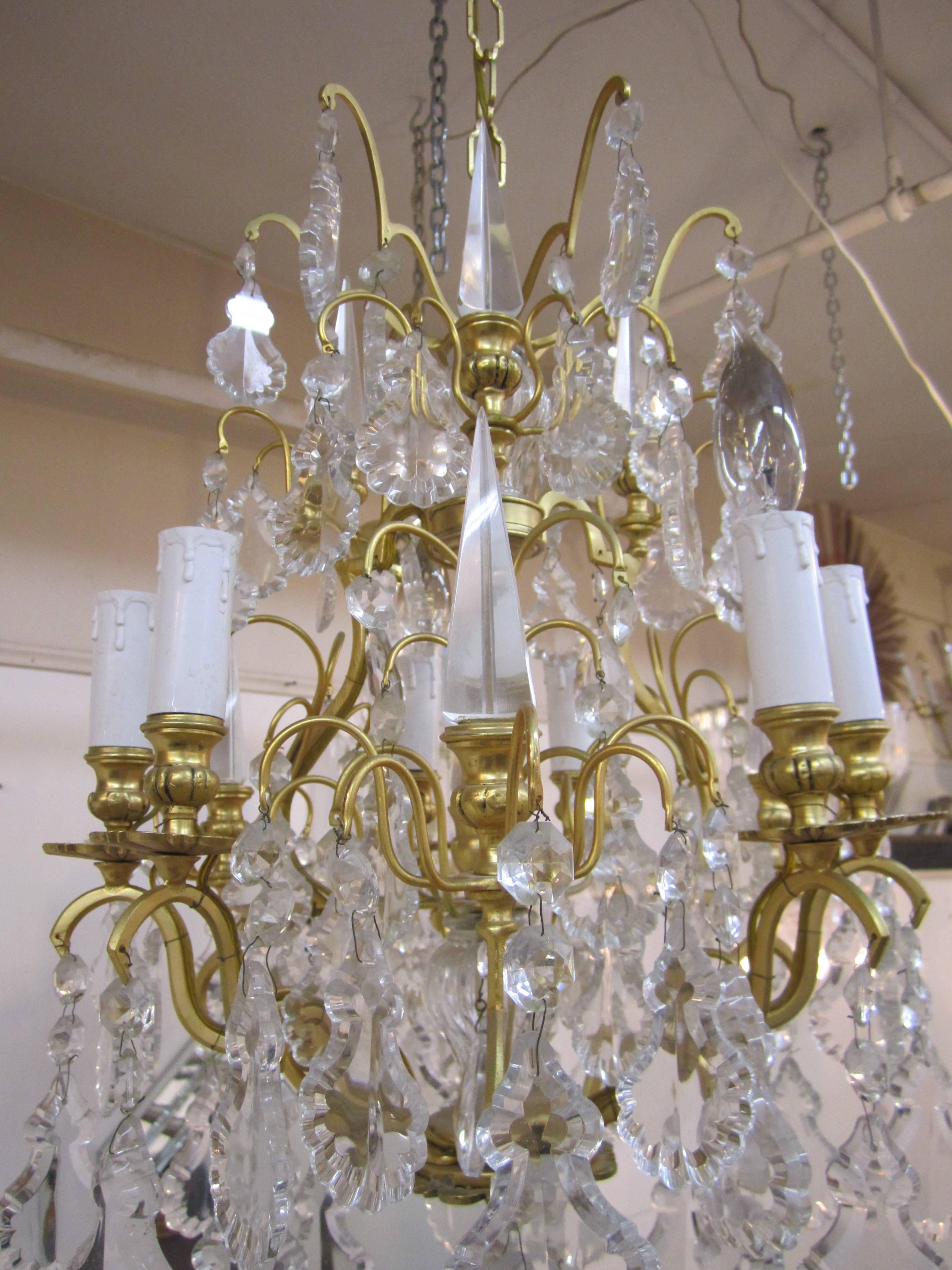  Gold Gilt Crystal Chandelier with Crystal Spikes 3