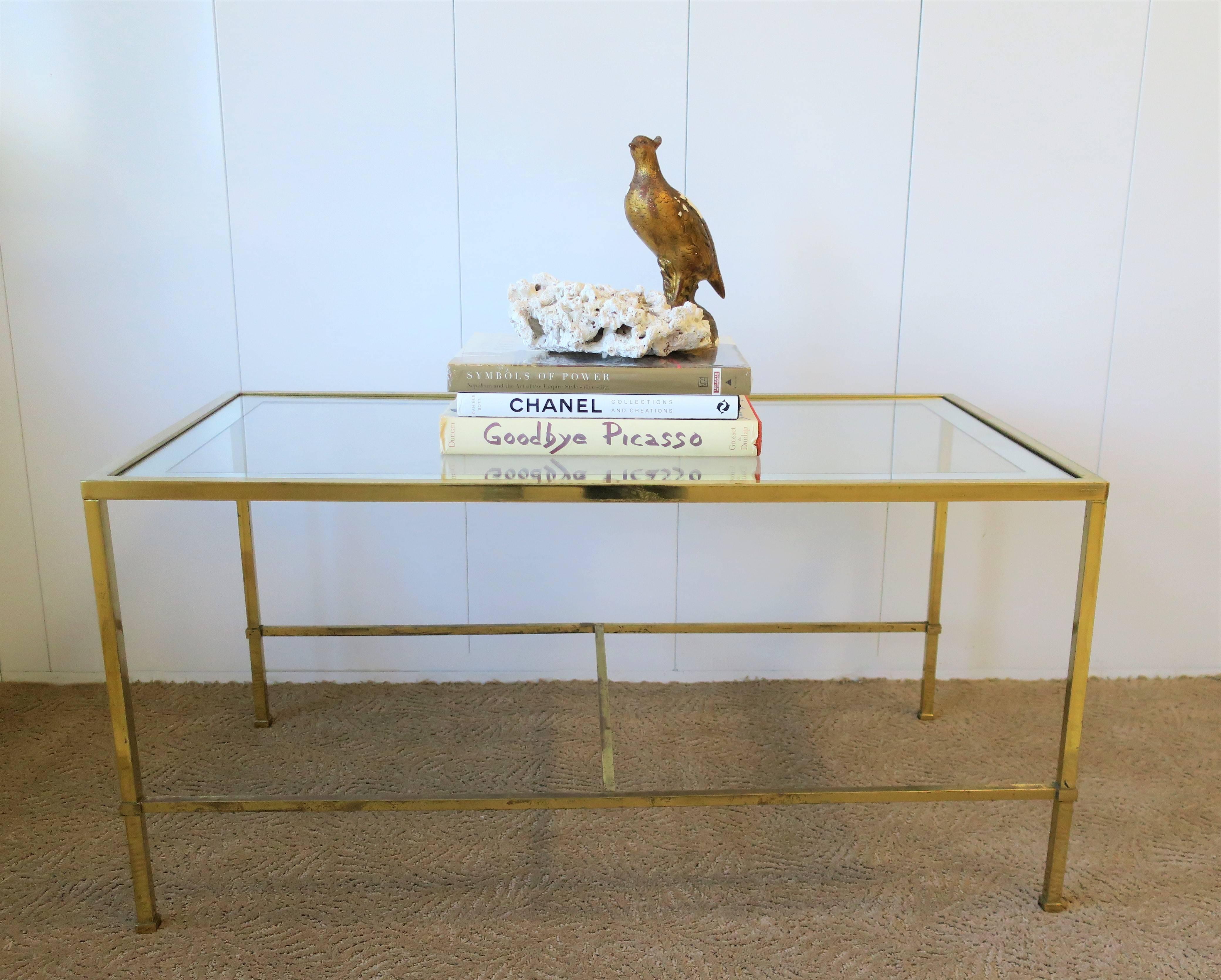 Minimalist Modern Brass and Glass Cocktail or Coffee Table after Harvey Probber
