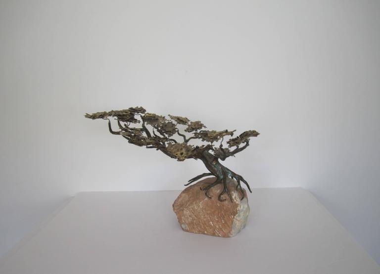 Brass and Onyx Marble Japanese Bonsai Tree Sculpture at 1stDibs