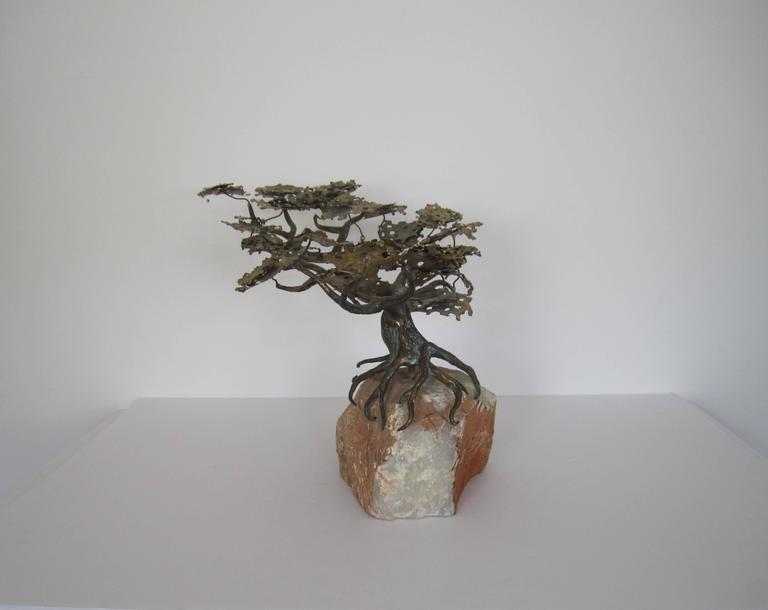Brass and Onyx Marble Japanese Bonsai Tree Sculpture at 1stDibs
