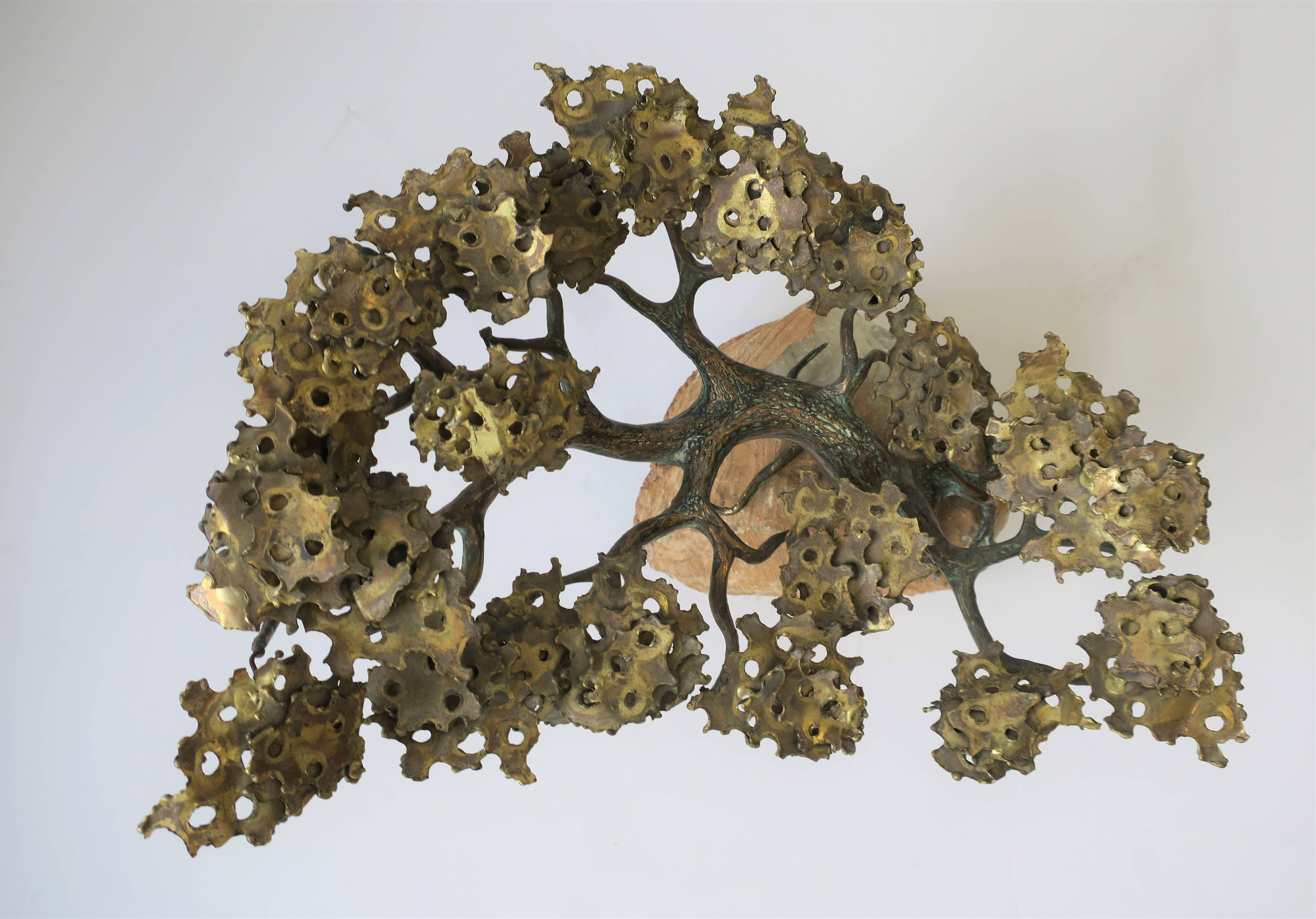 Brass and Onyx Marble Japanese Bonsai Tree Sculpture In Good Condition In New York, NY