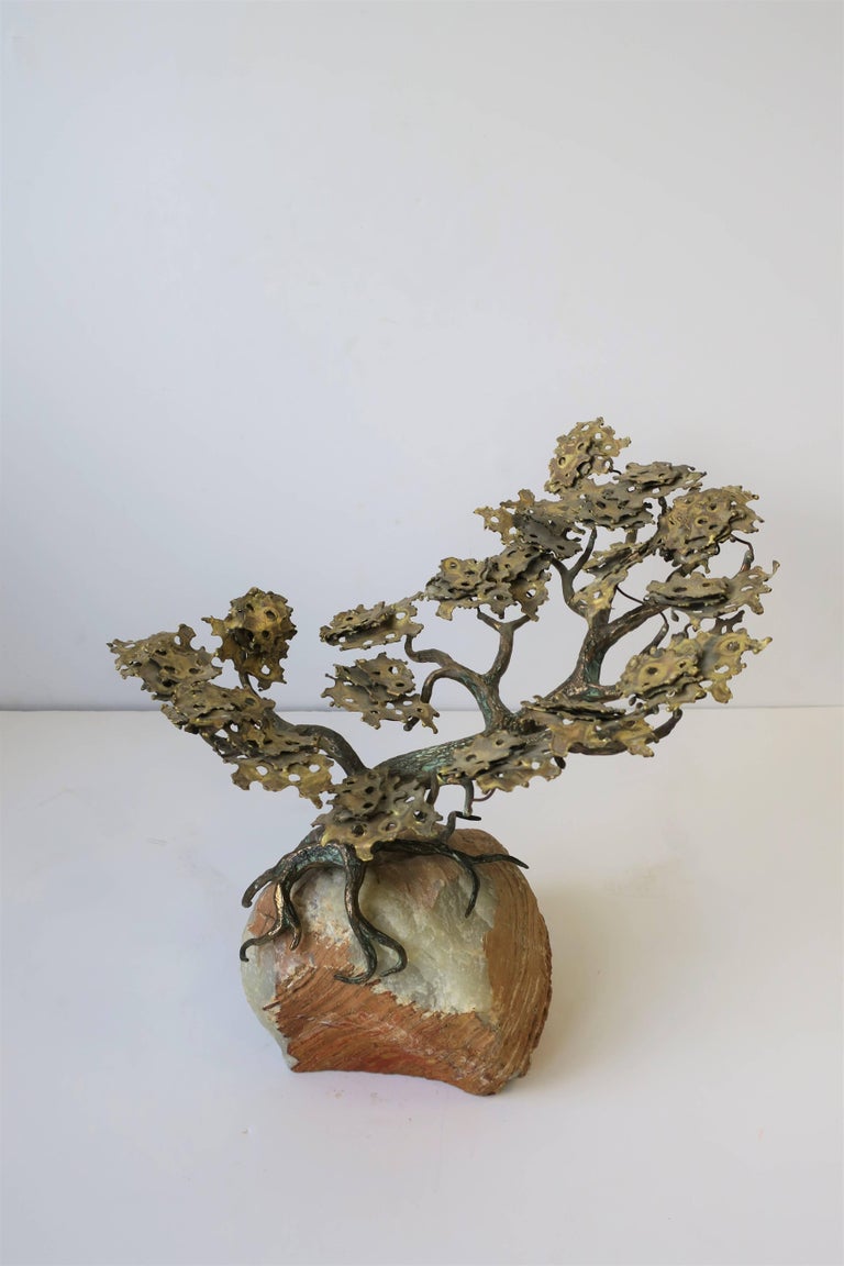 Brass and Onyx Marble Japanese Bonsai Tree Sculpture For Sale at 1stdibs