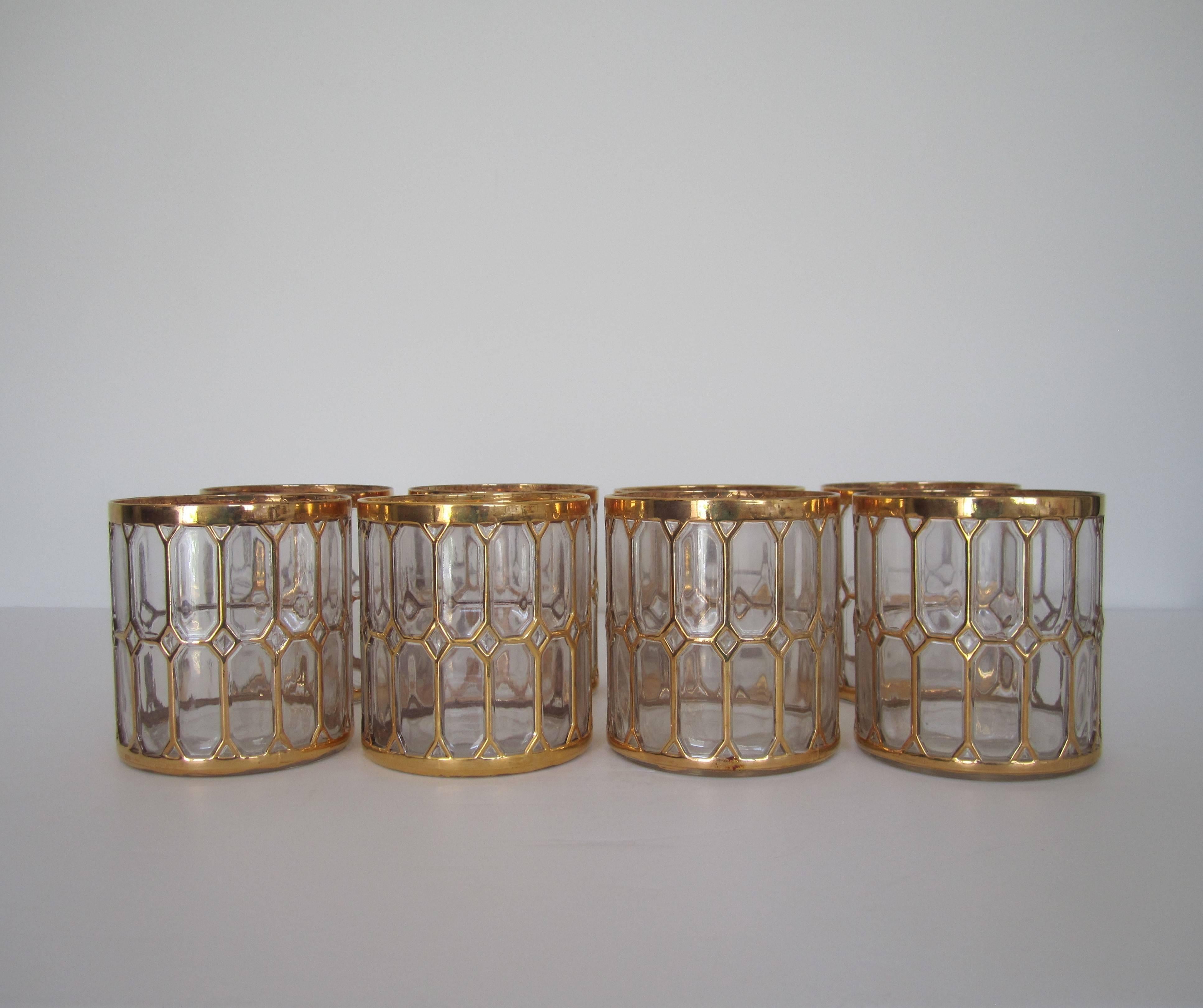 Vintage Barware Rocks Cocktail Glasses in 24-Karat Gold by Imperial Glass, 1970s 2