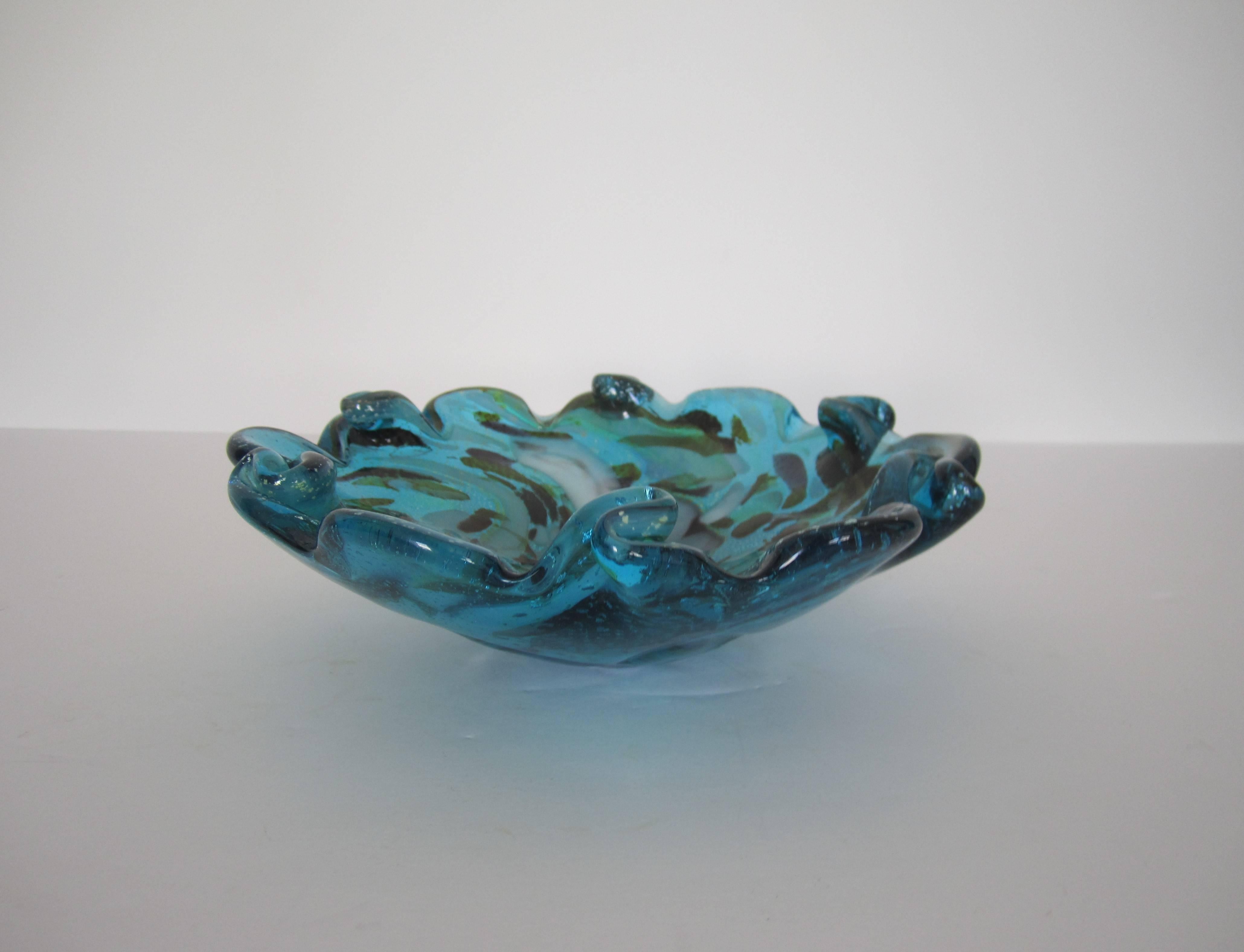 Vintage Italian Murano Blue and White Swirl Art Glass Bowl, Italy 2