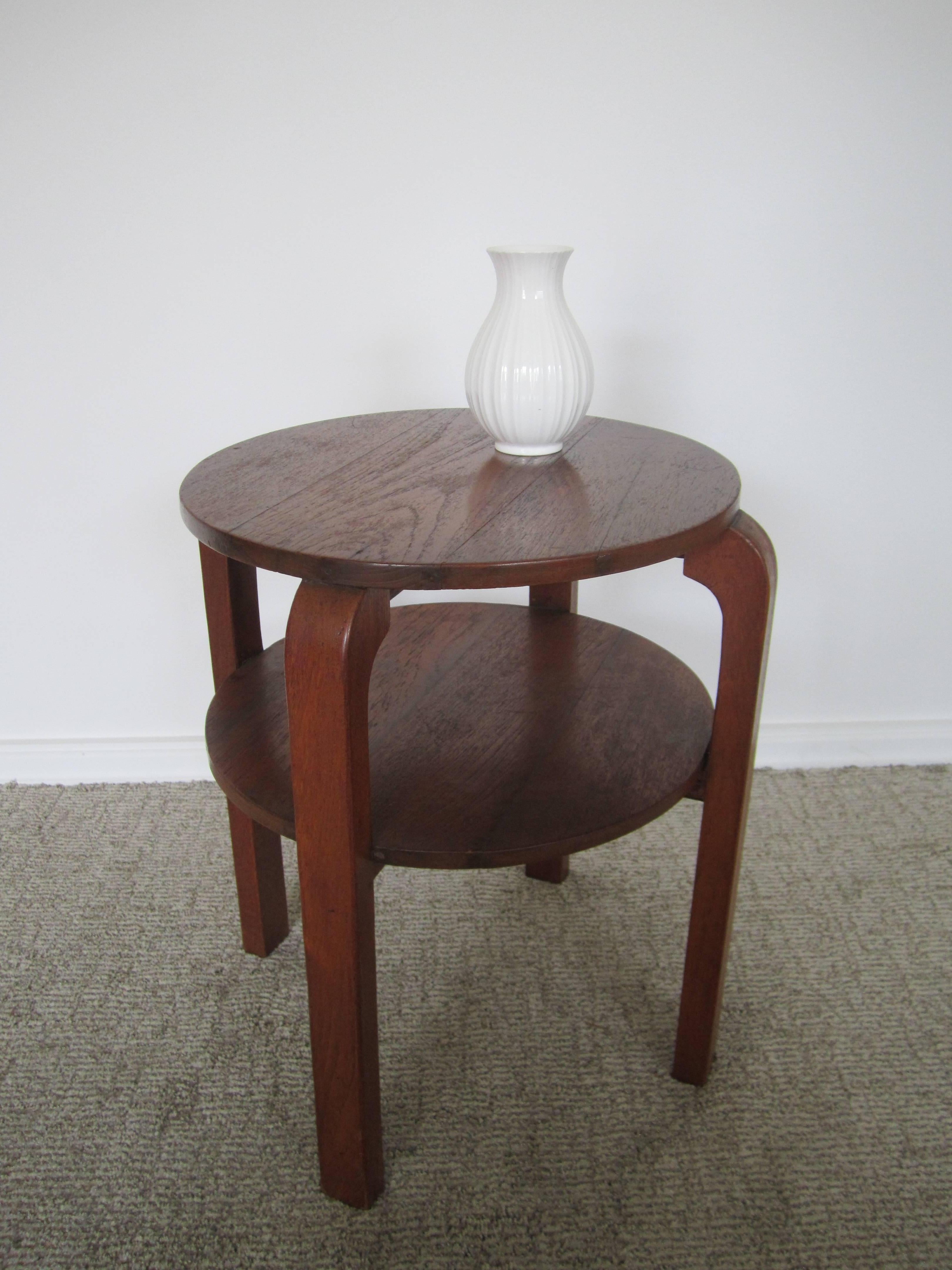 Wood Vintage Scandinavian Modern Two-Tier Side Table in the Style of Alvar Aalto