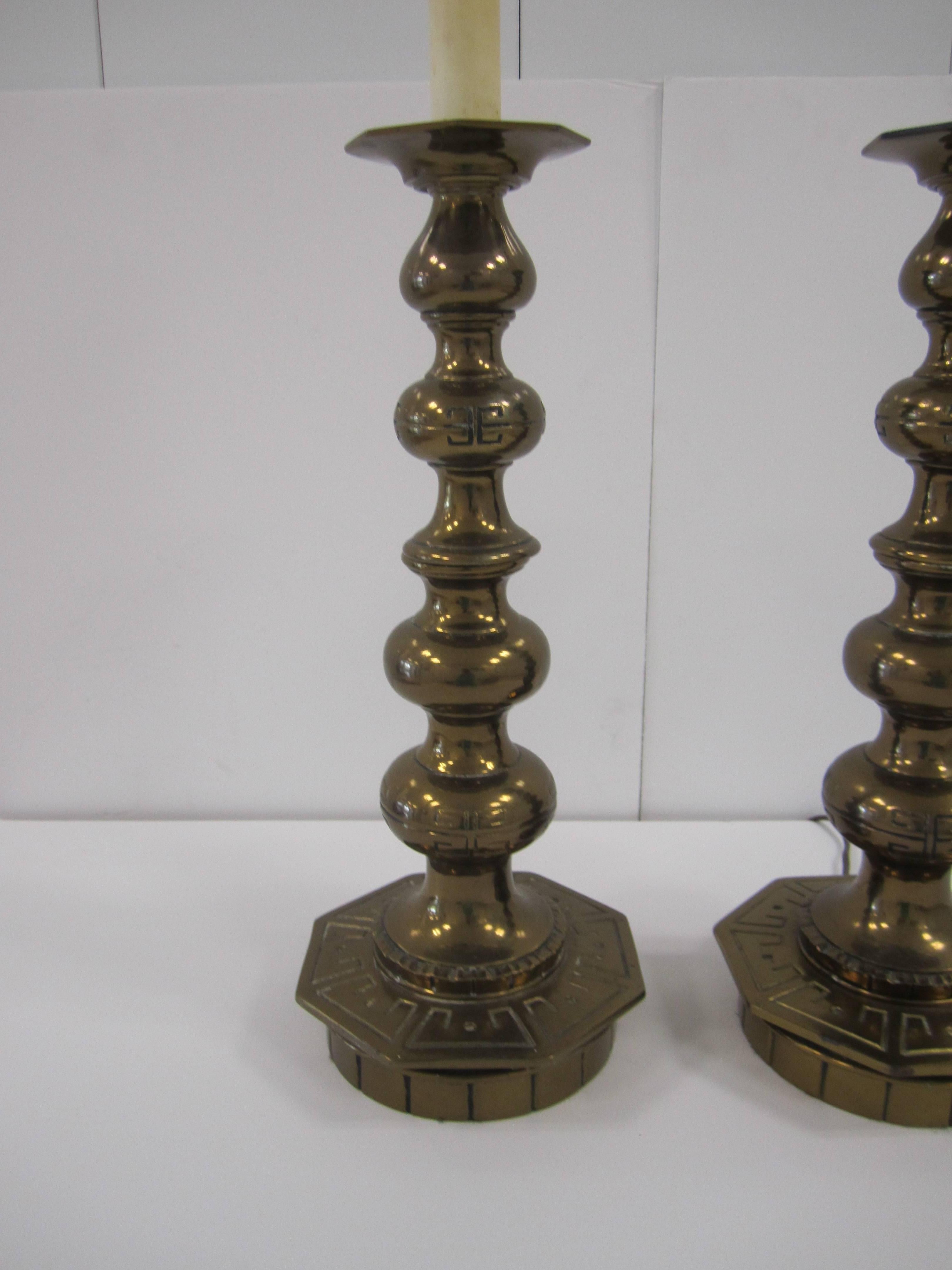 Plated Tall Mid-Century Gold Table Lamps with Octagonal Base