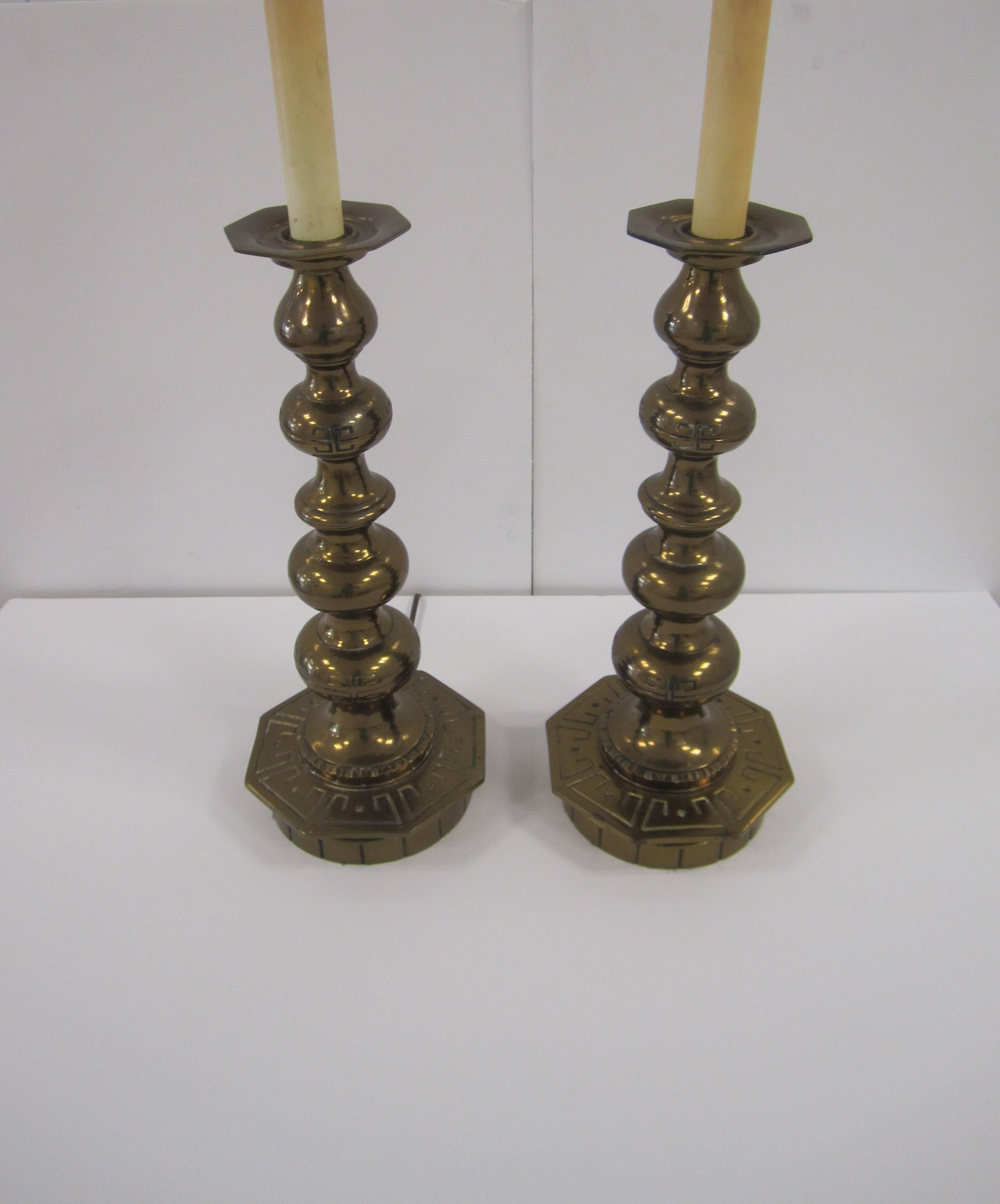 American Tall Mid-Century Gold Table Lamps with Octagonal Base