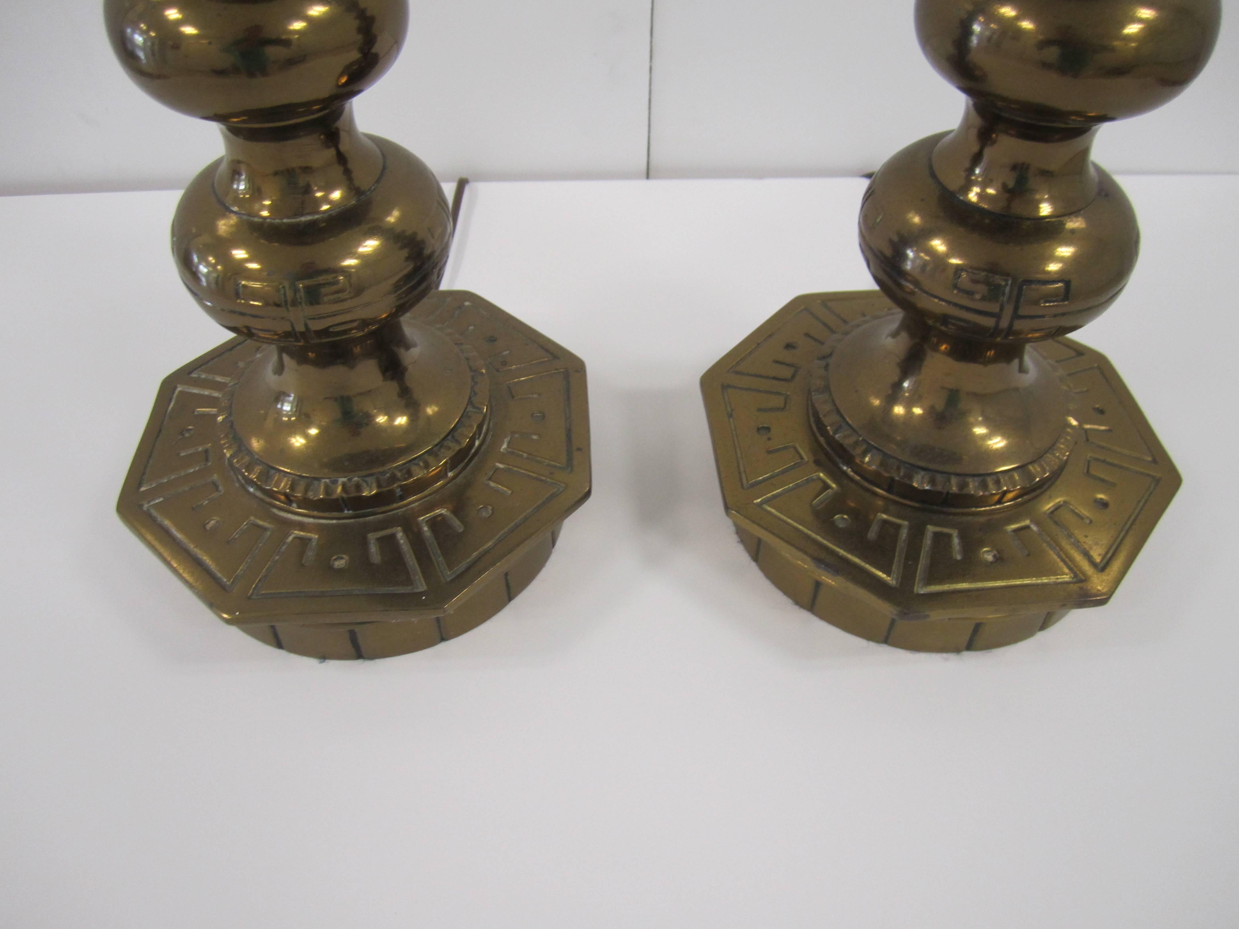 Mid-20th Century Tall Mid-Century Gold Table Lamps with Octagonal Base