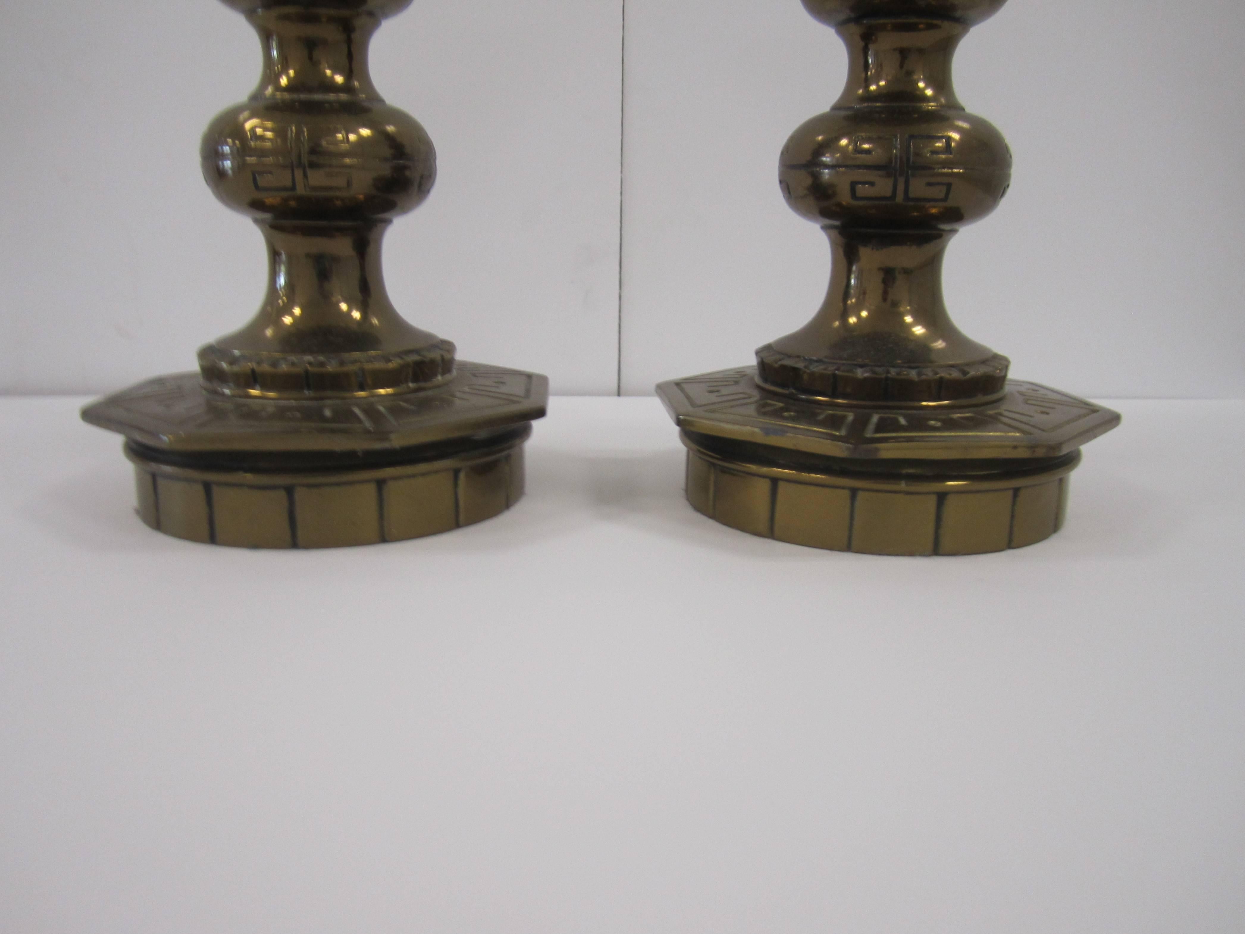 Brass Tall Mid-Century Gold Table Lamps with Octagonal Base