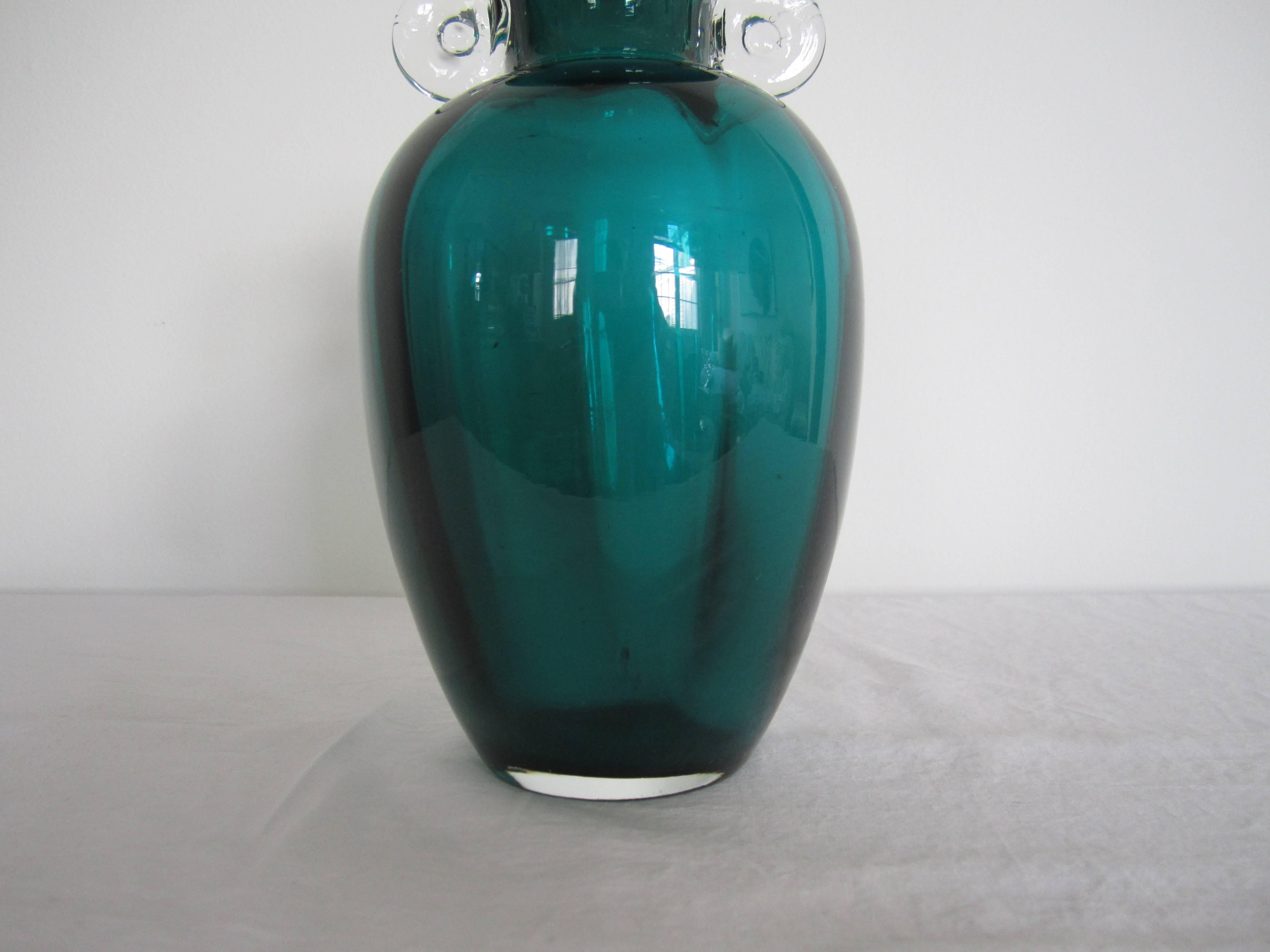 European Vintage Emerald Green Blown Glass Vase