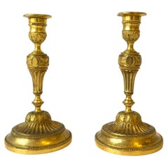 French Gold Gilt Bronze Neoclassical Candlestick Holders, Pair