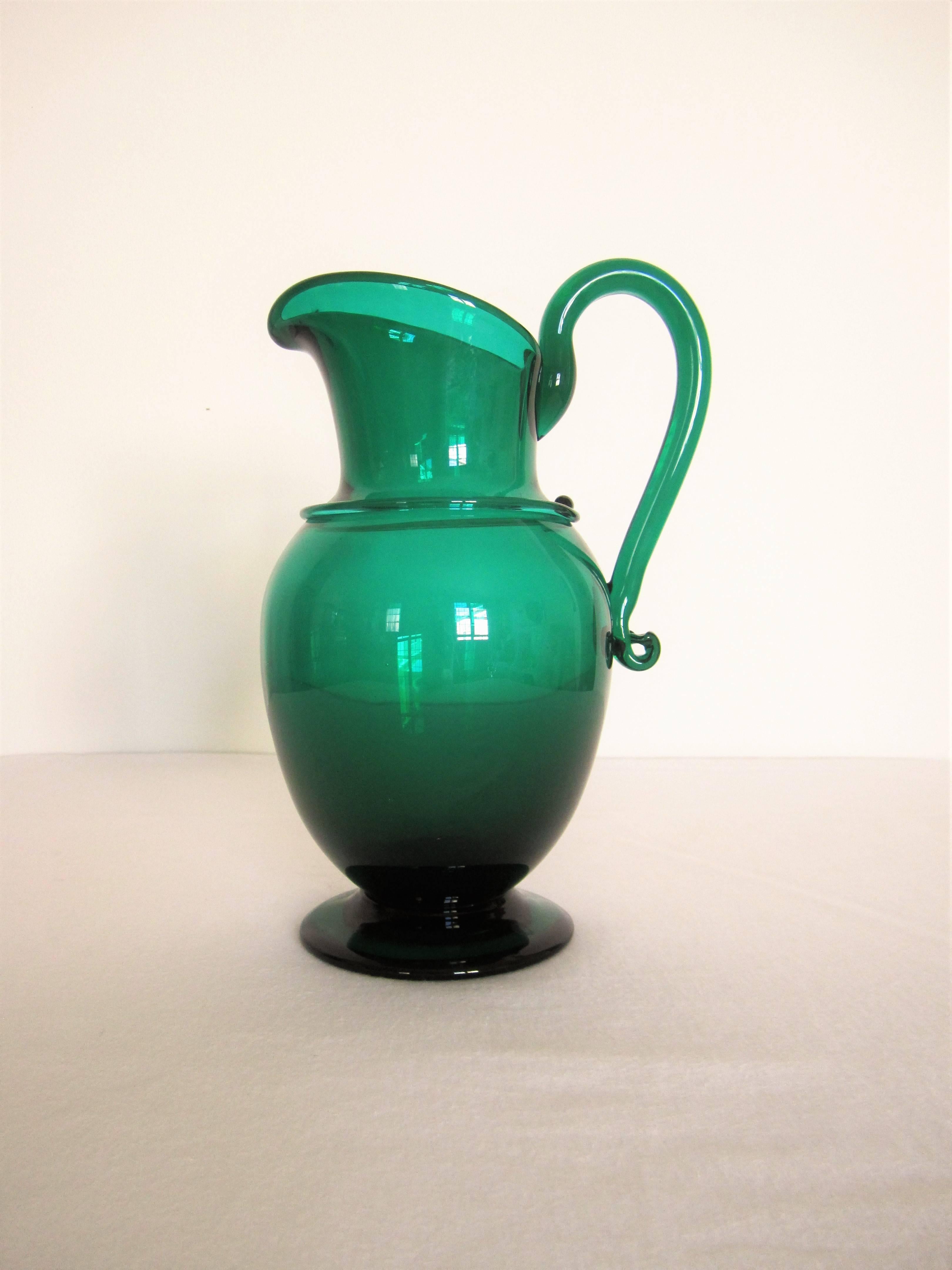 Emerald Green Art Glass Pitcher or Vase In Good Condition In New York, NY