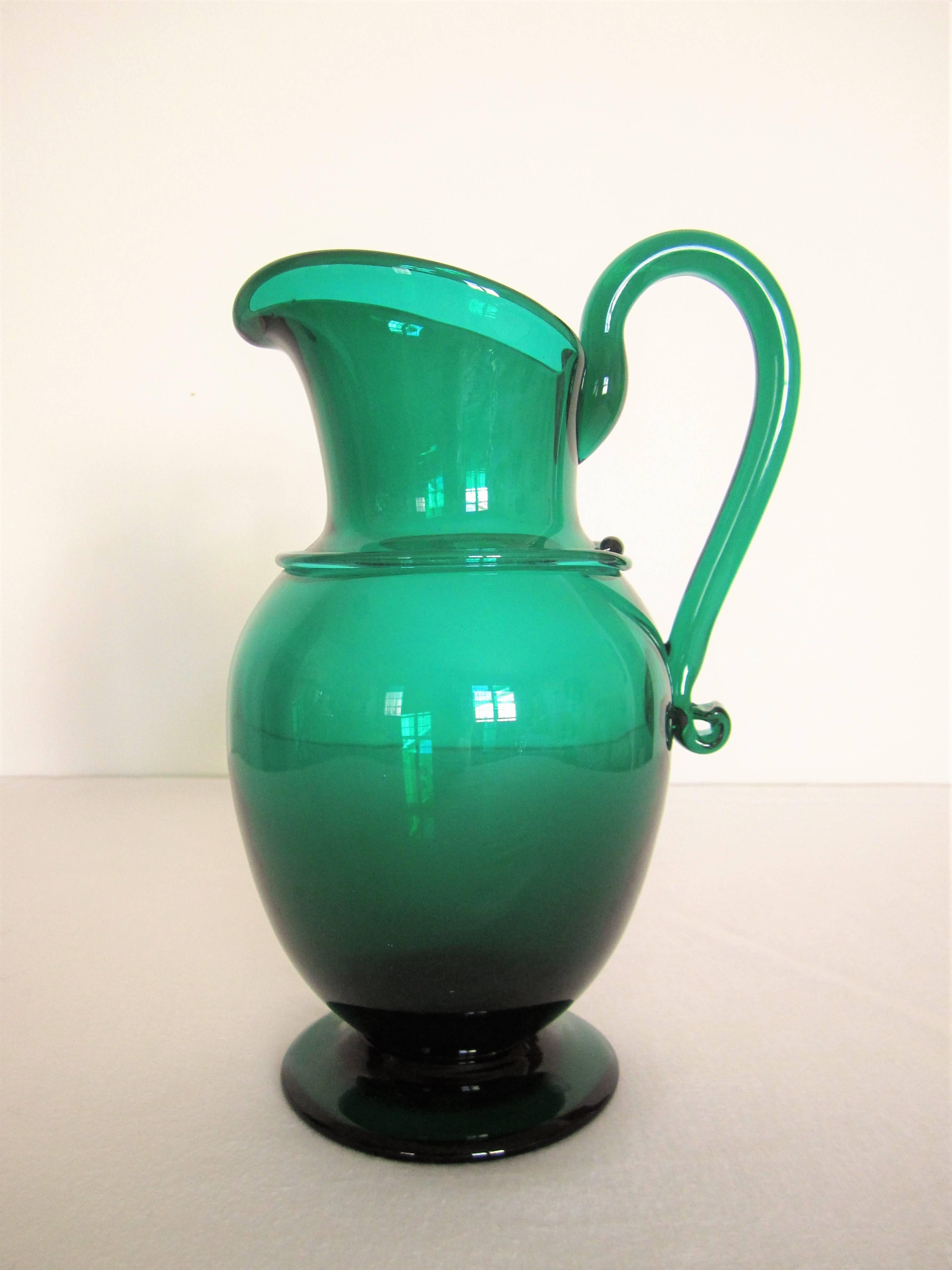 20th Century Emerald Green Art Glass Pitcher or Vase