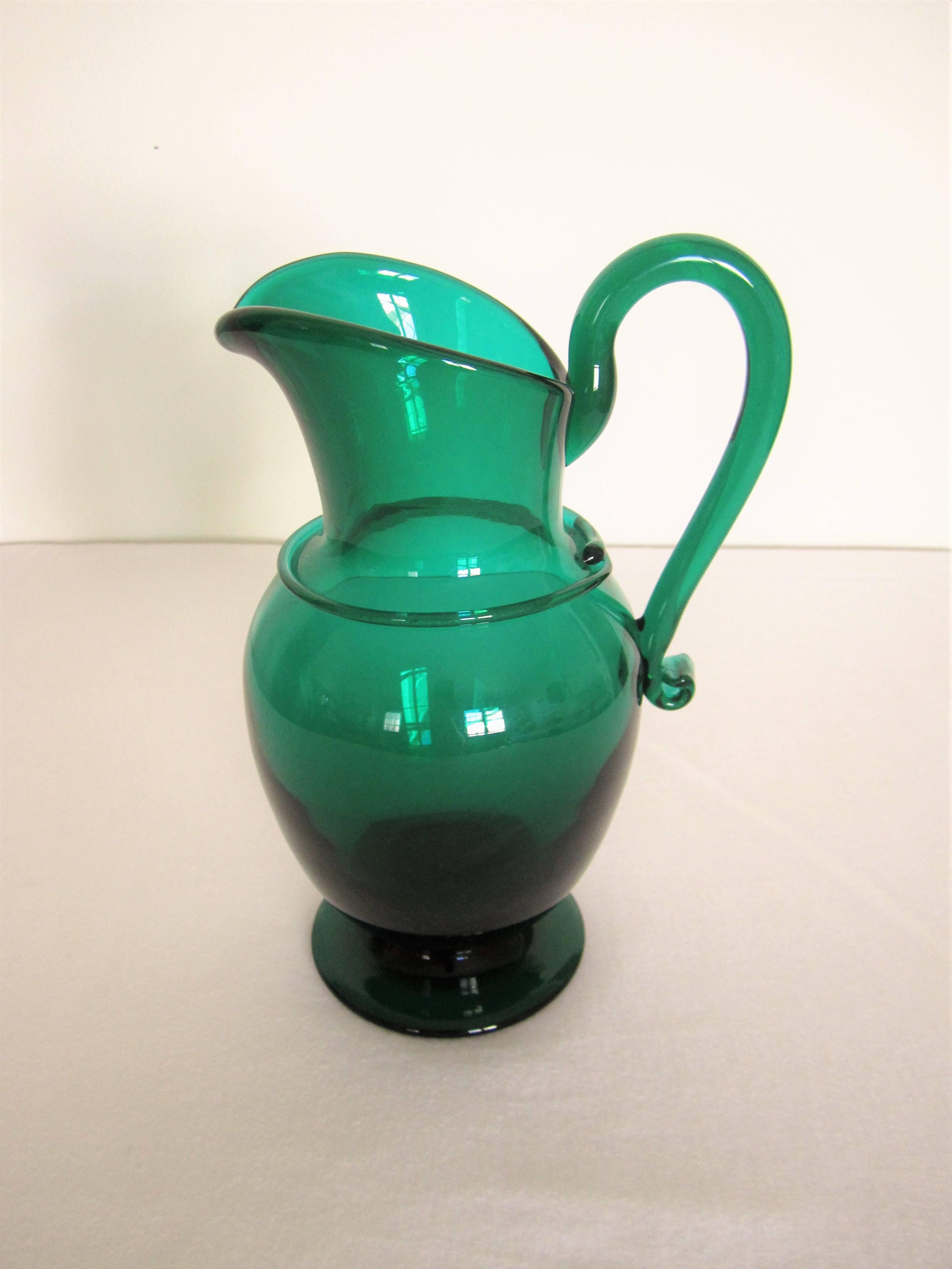 Blown Glass Emerald Green Art Glass Pitcher or Vase