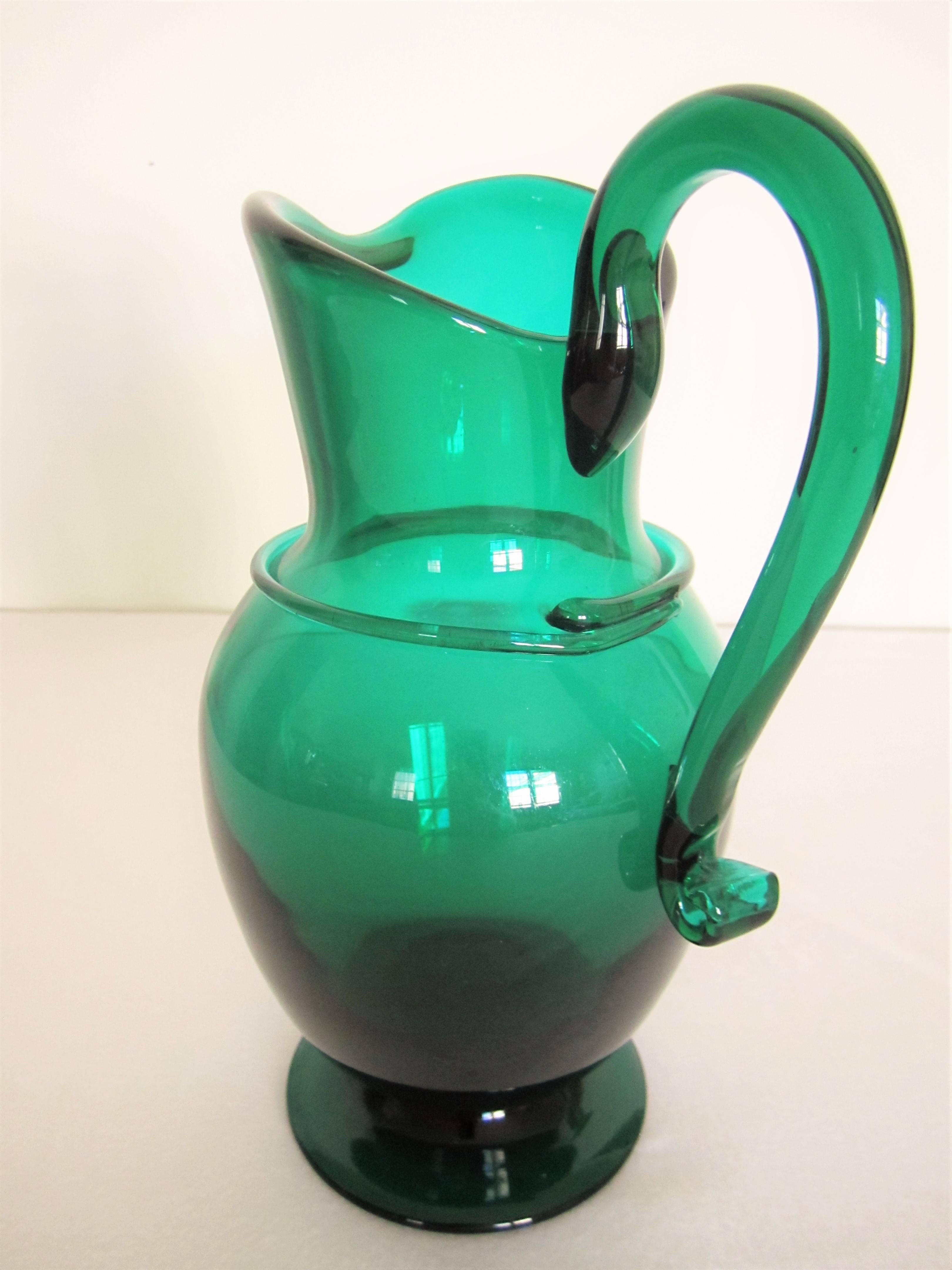 European Emerald Green Art Glass Pitcher or Vase