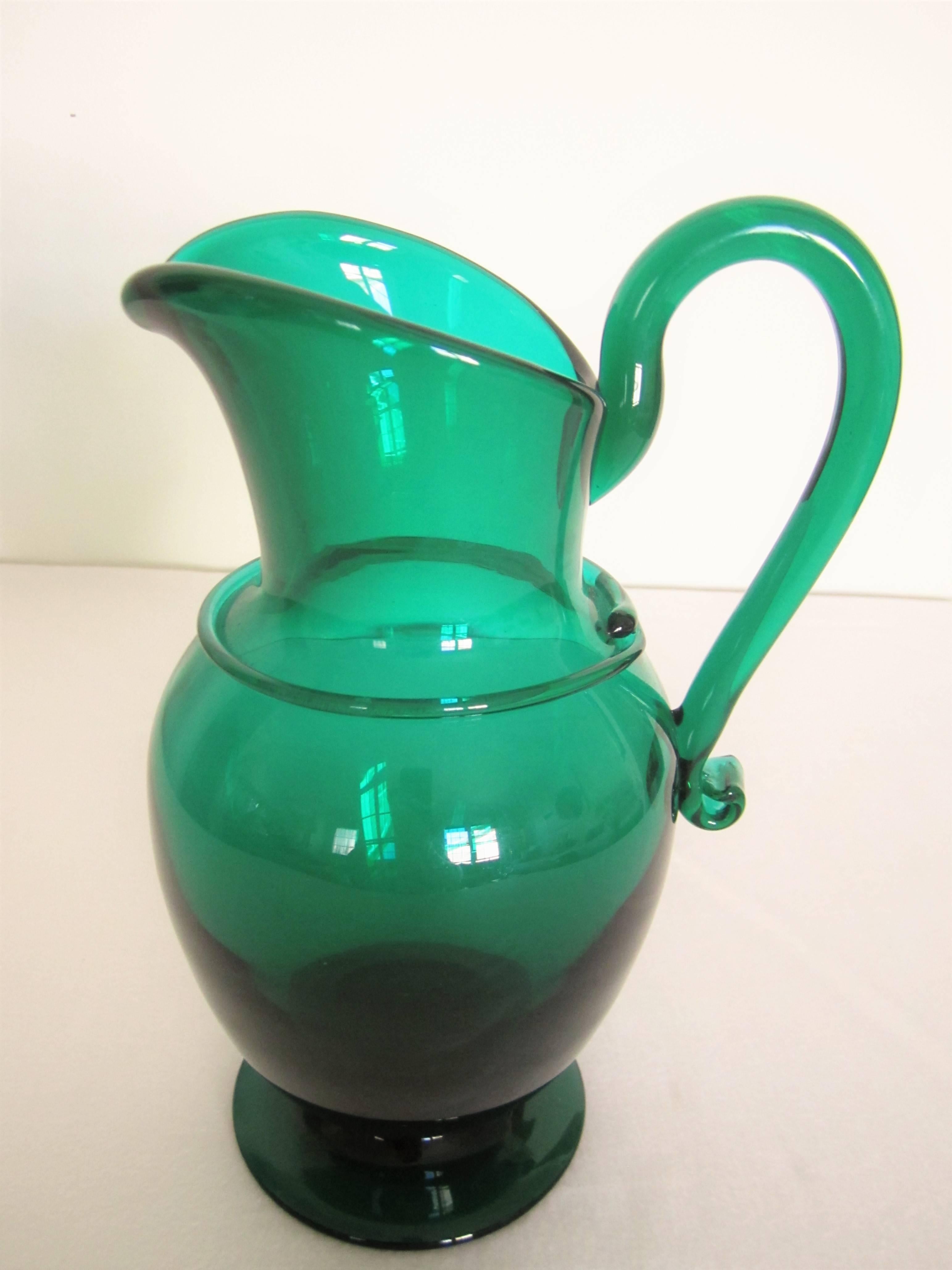 Emerald Green Art Glass Pitcher or Vase 1