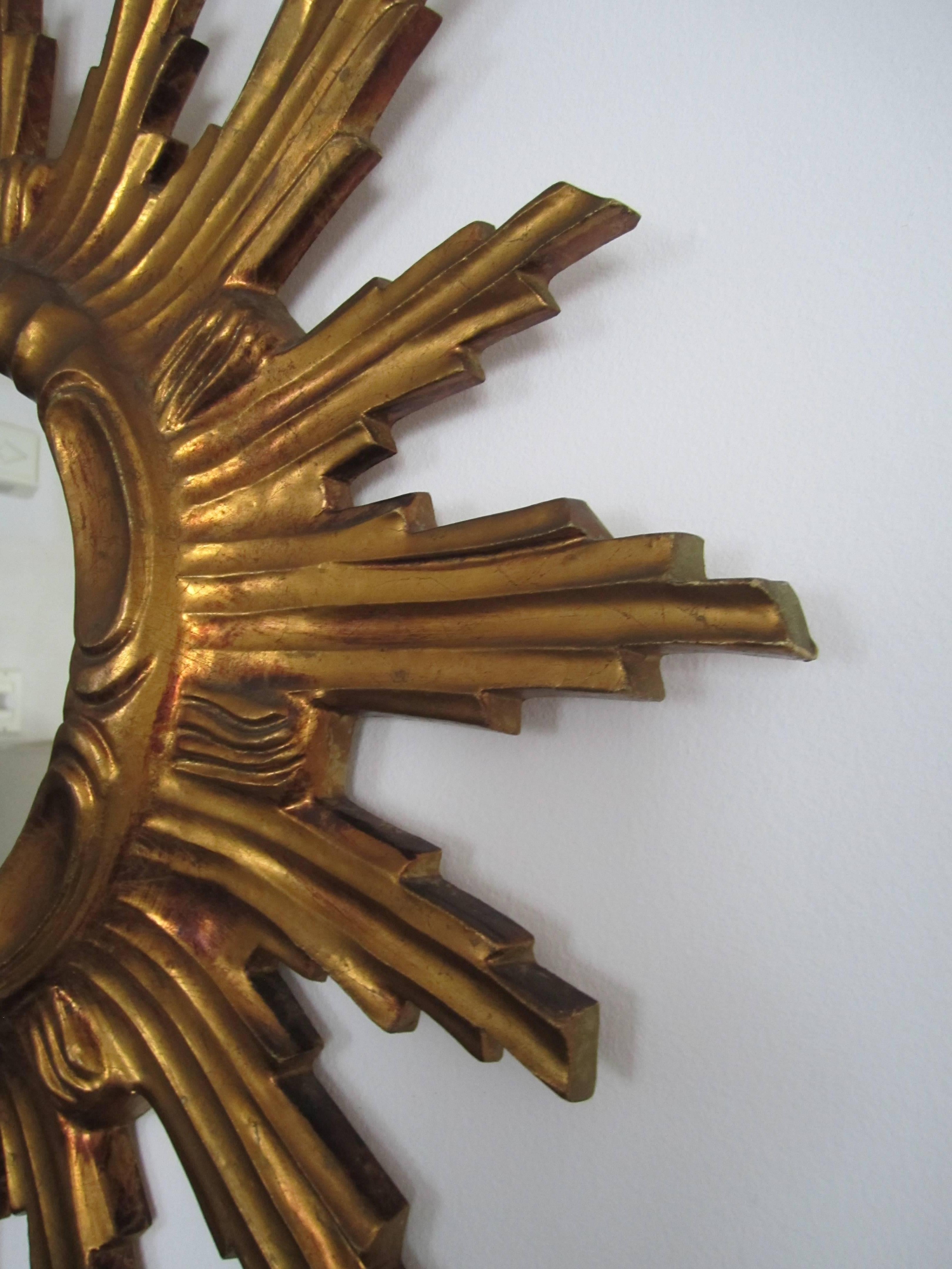 Vintage Giltwood Sunburst Mirror, France 4