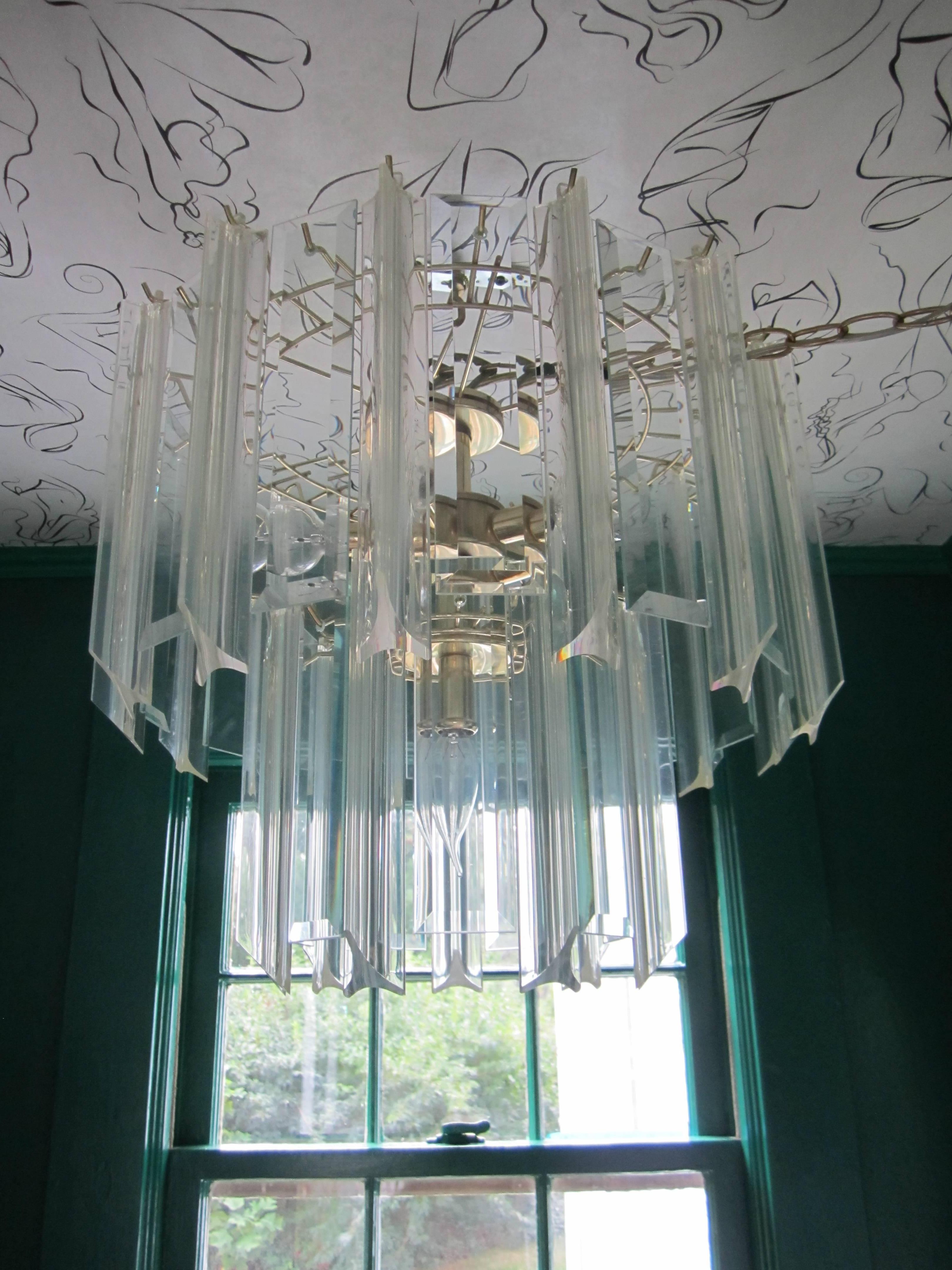 American Modern Lucite and Crystal Two-Tier Chandelier, ca. 1960s For Sale
