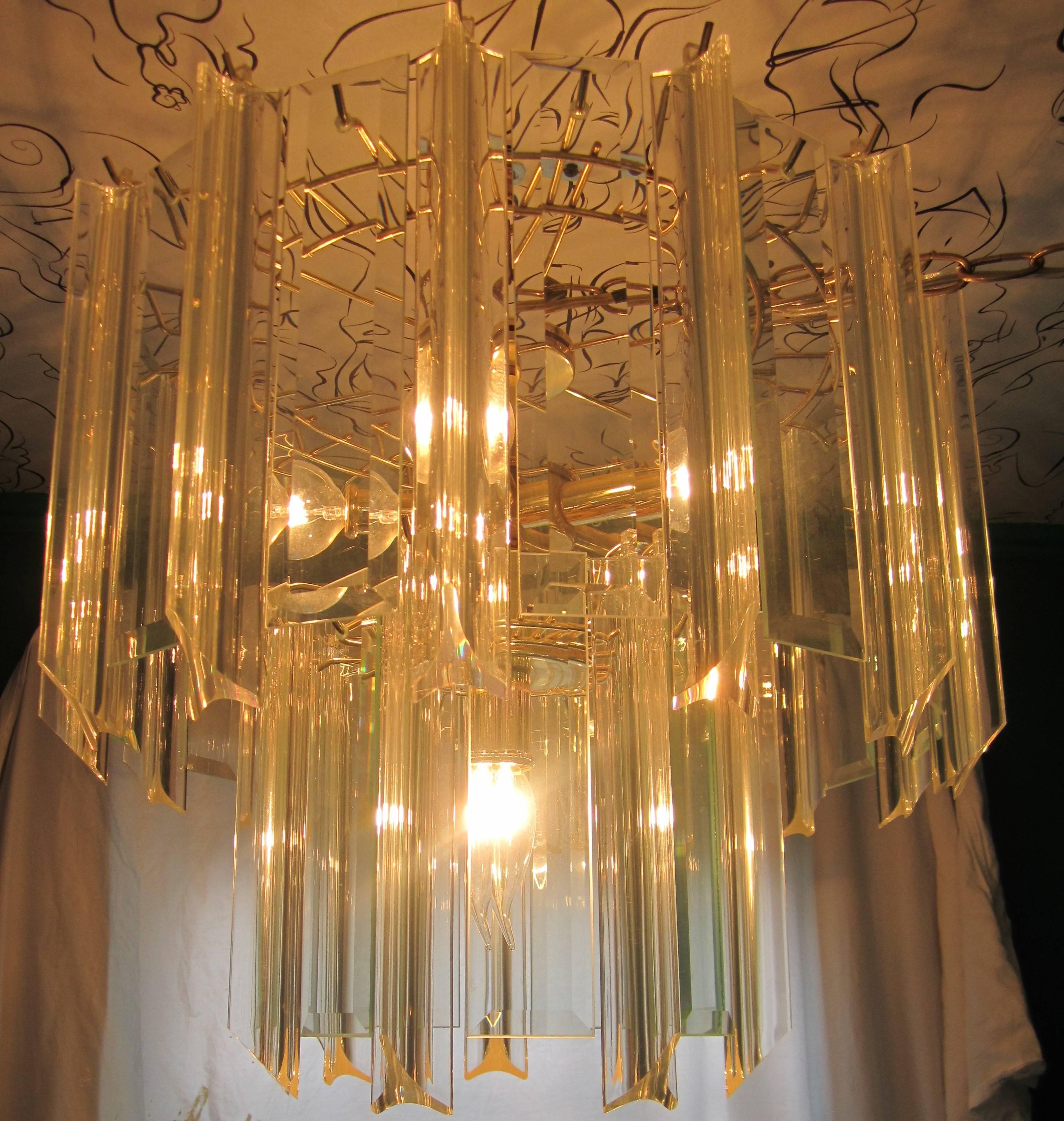 Modern Lucite and Crystal Two-Tier Chandelier, ca. 1960s For Sale 1