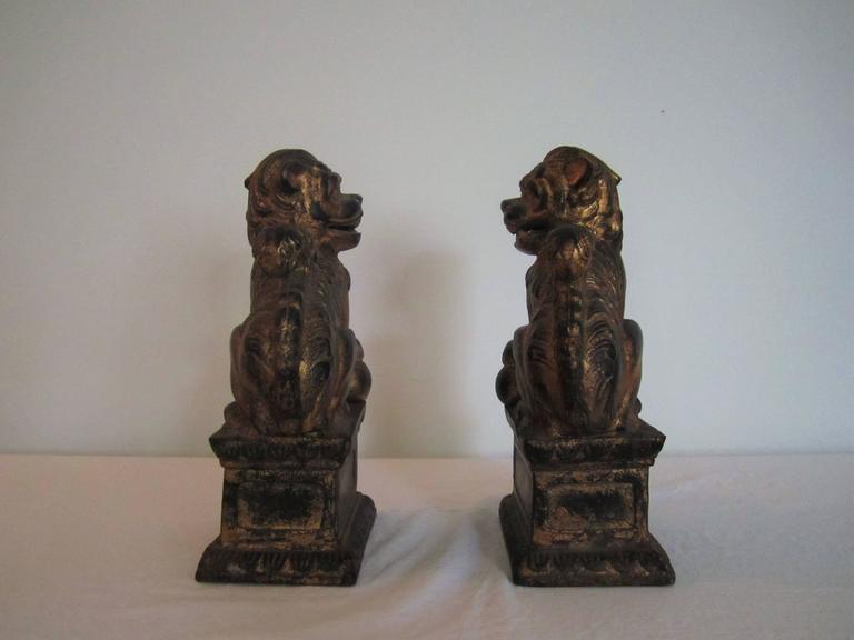 Vintage Black and Gold Foo Dog Bookends at 1stdibs