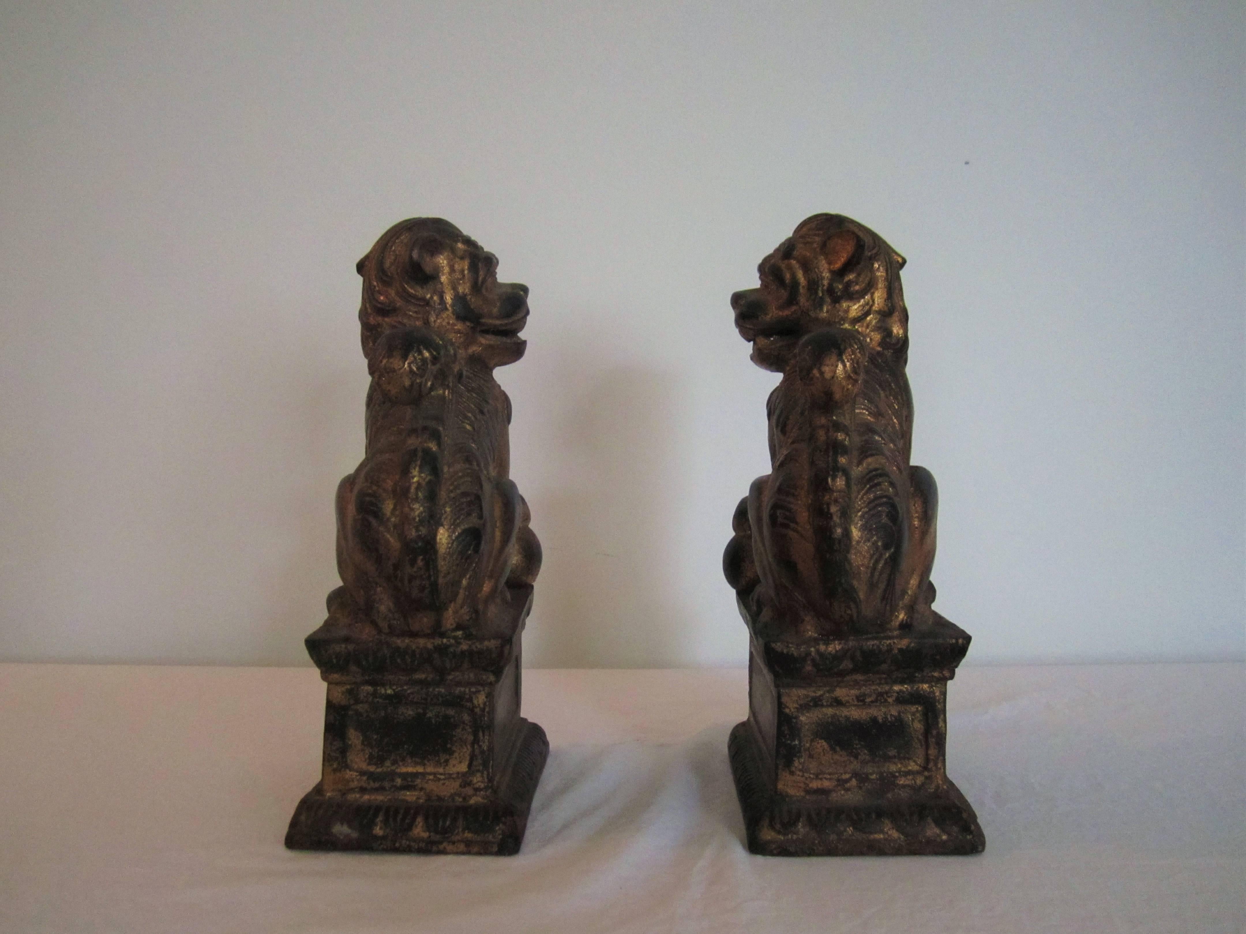 Chinoiserie Vintage Black and Gold Foo Dog Bookends