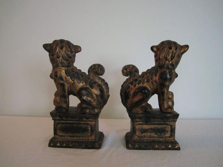 Vintage Black and Gold Foo Dog Bookends at 1stdibs