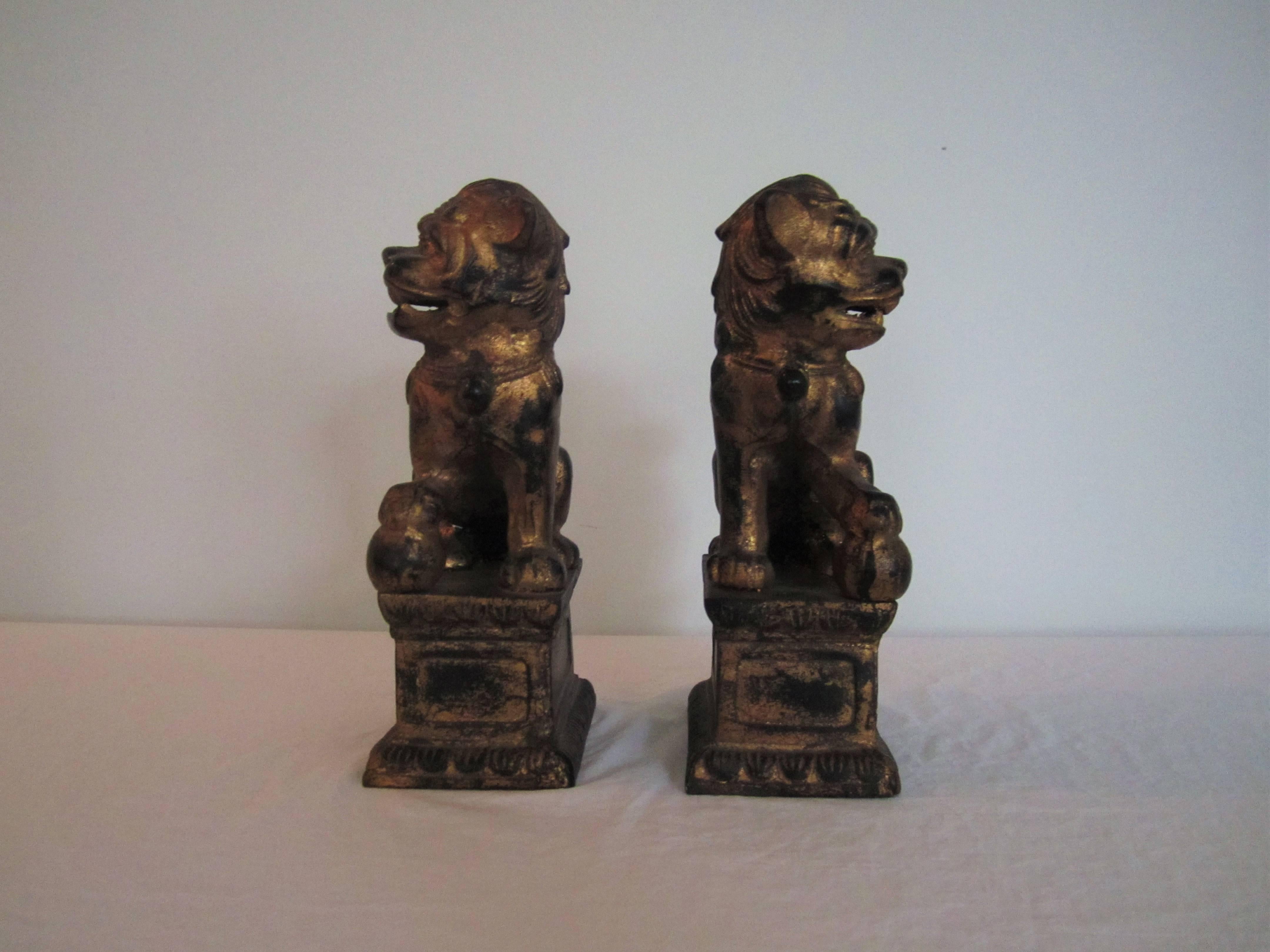 Painted Vintage Black and Gold Foo Dog Bookends