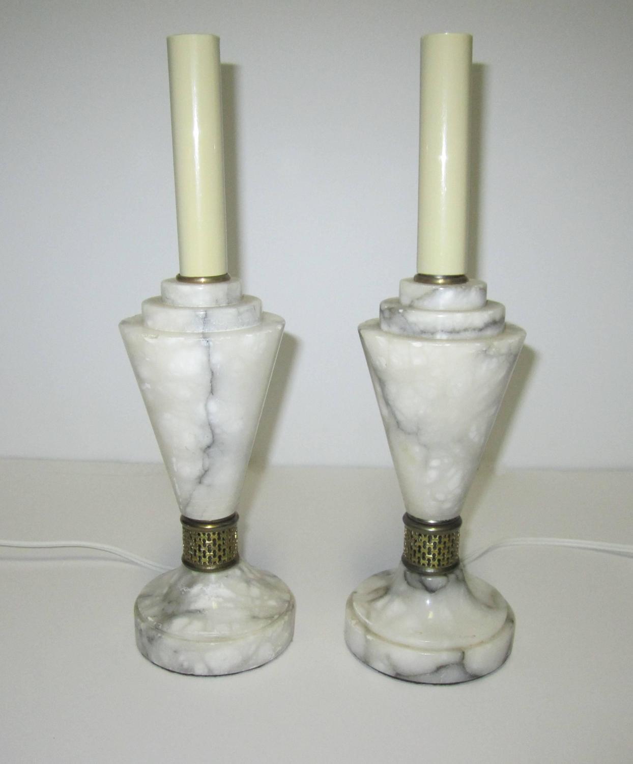 Vintage Modern Art Deco Solid White Carrara Marble Table Lamps For Sale
