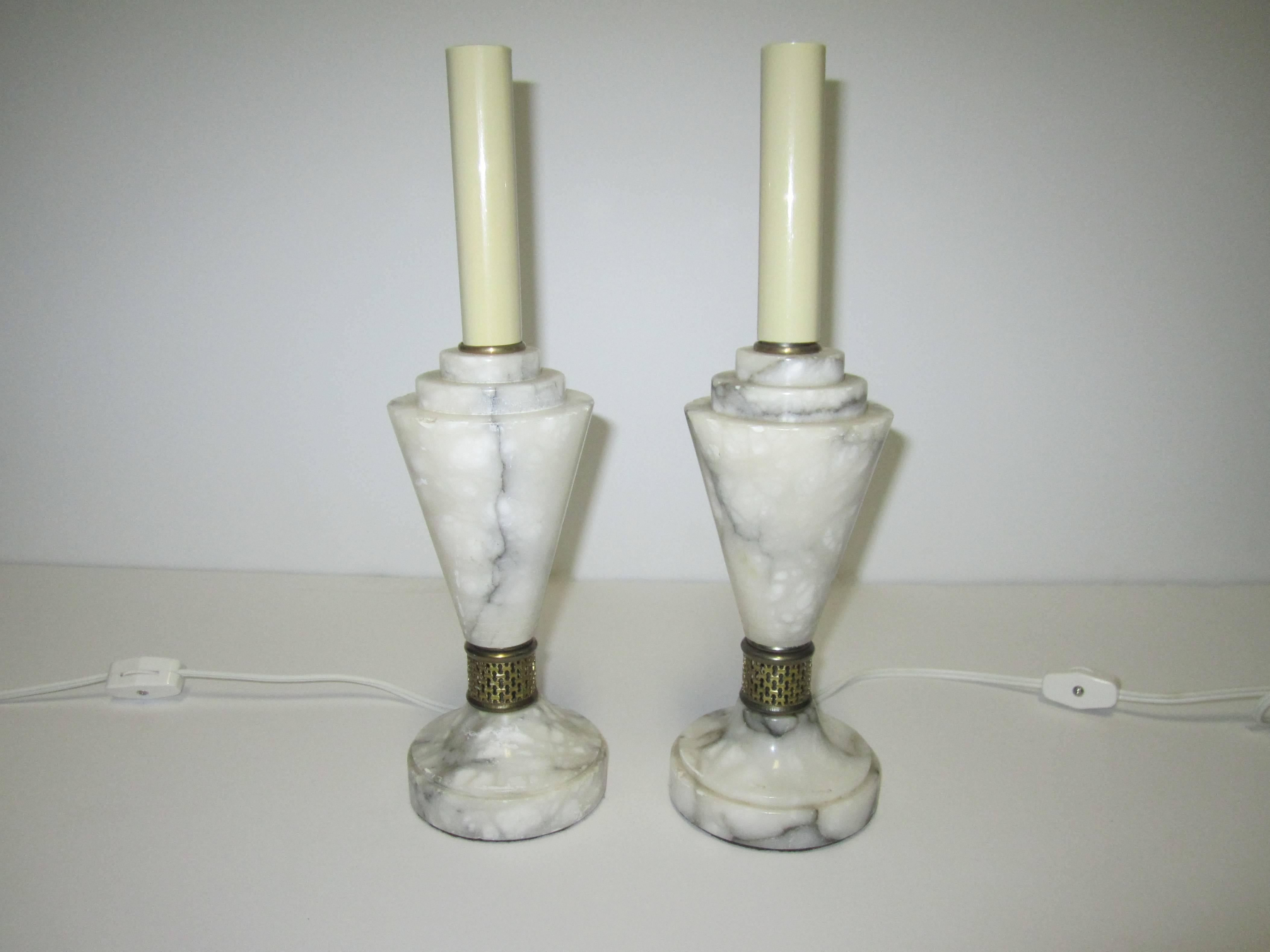 Art Deco Modern Marble Table Lamps, Pair For Sale 3