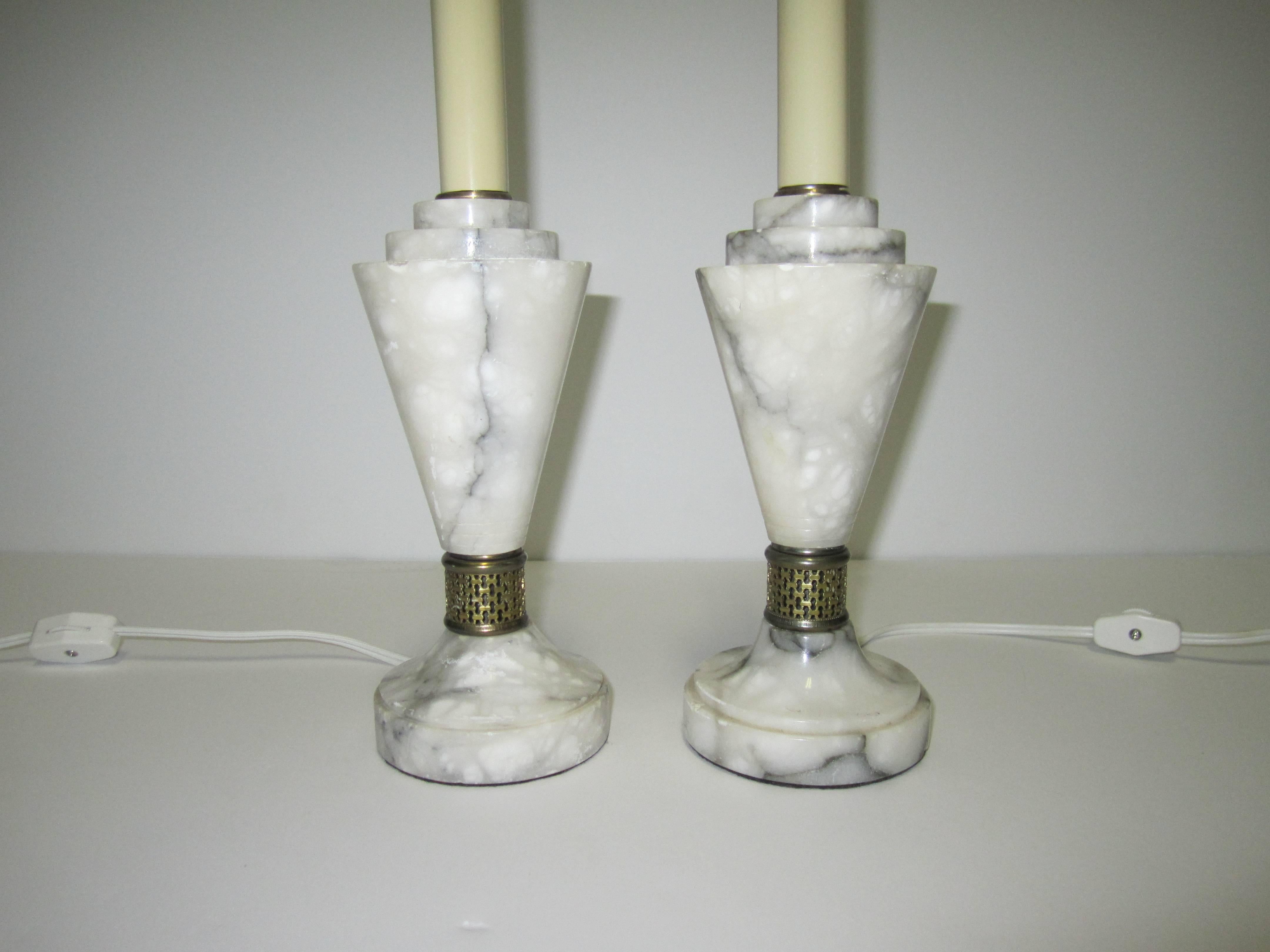 Art Deco Modern Marble Table Lamps, Pair For Sale 1