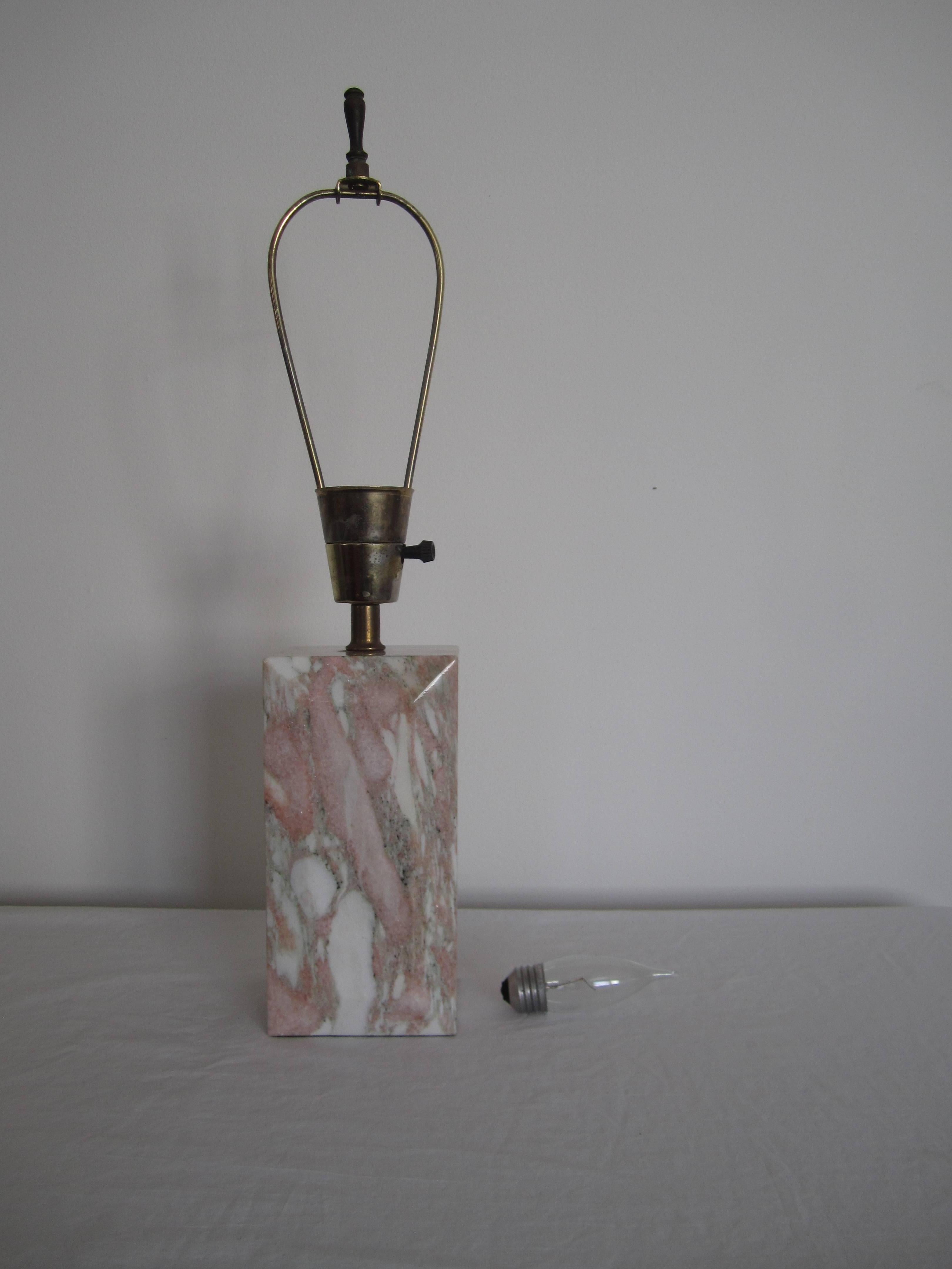 American Marble Desk or Table Lamp in Pink and White, circa 1970s For Sale