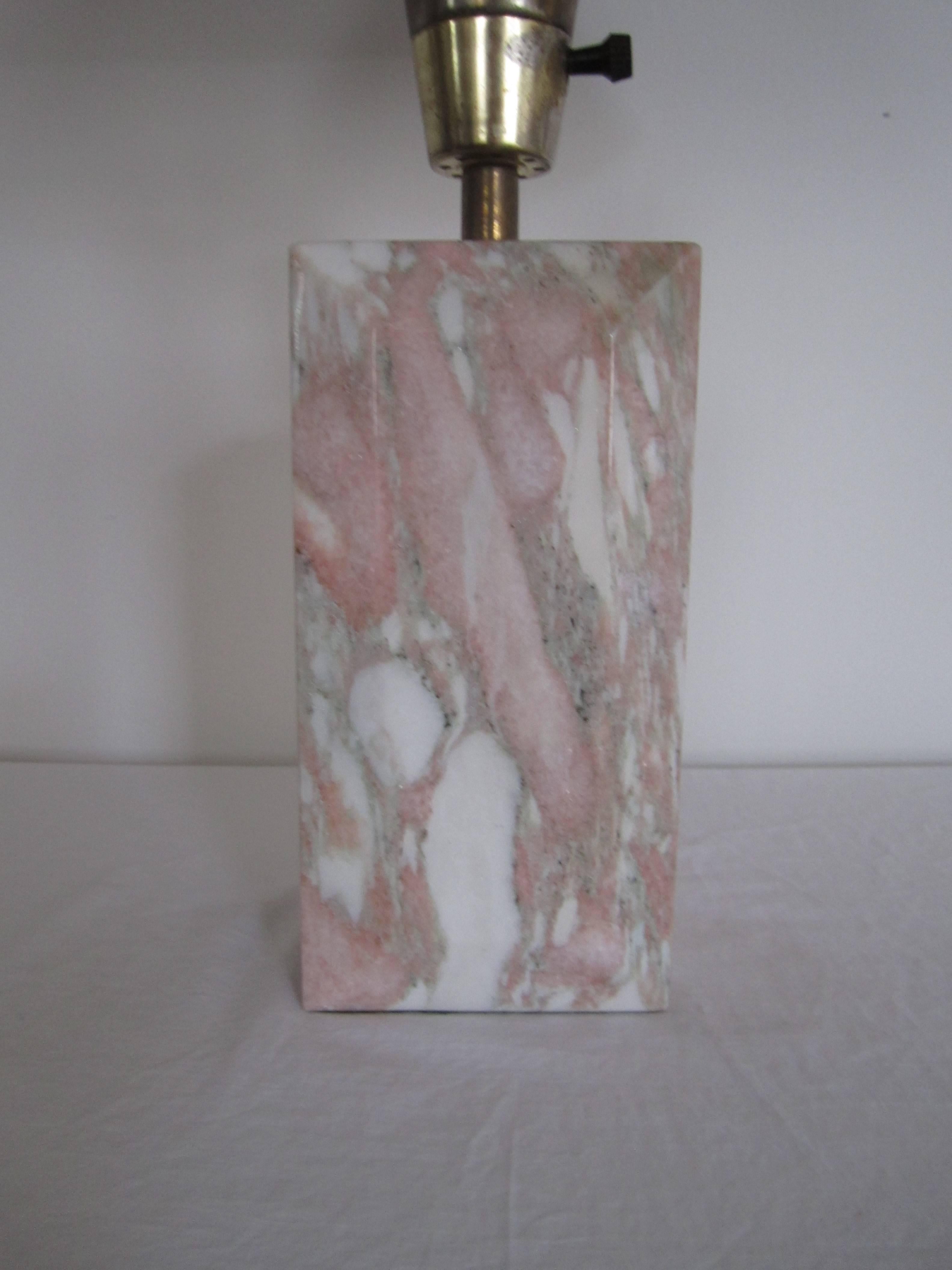 Marble Desk or Table Lamp in Pink and White, circa 1970s In Good Condition For Sale In New York, NY