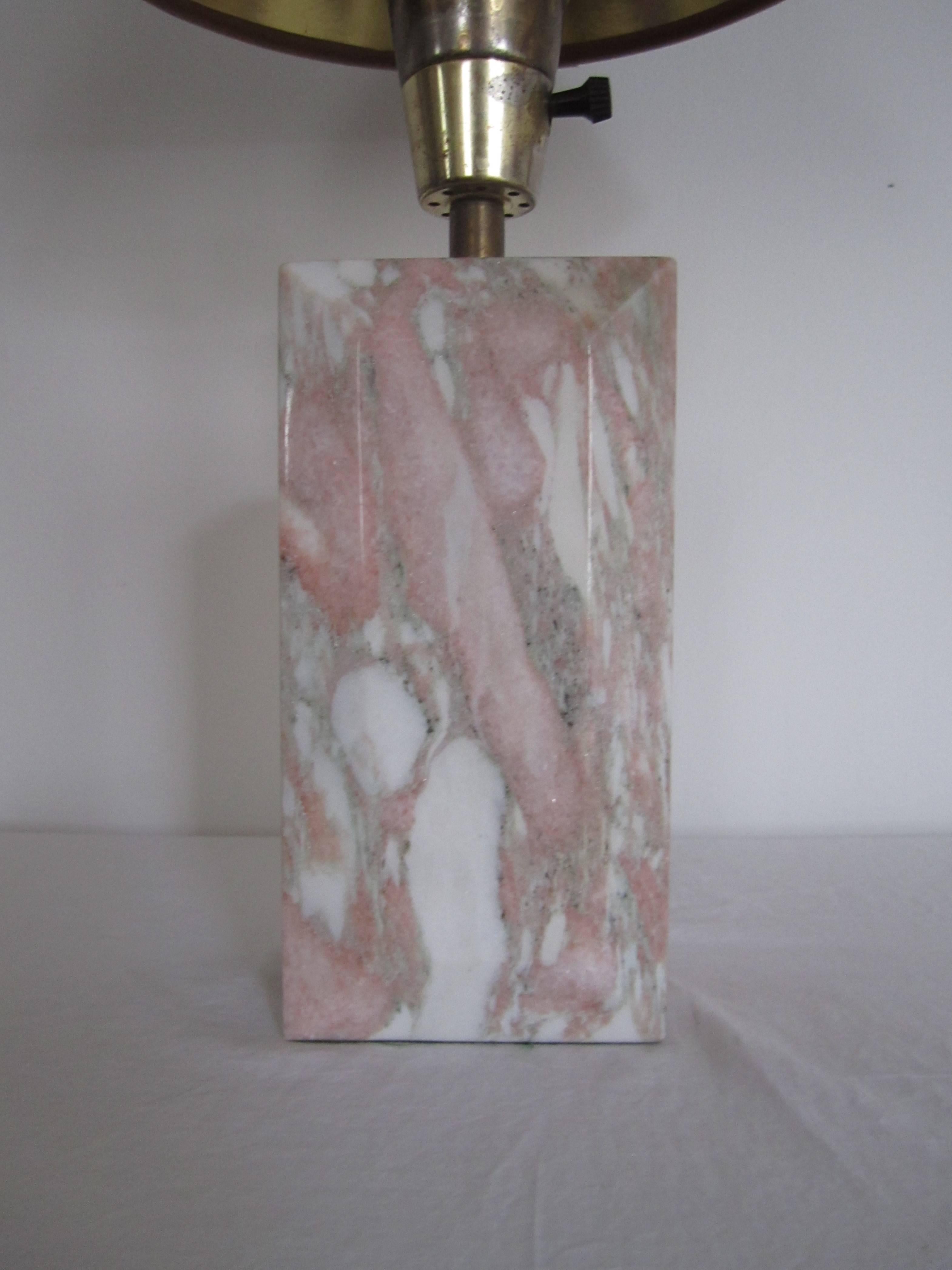 Polished Marble Desk or Table Lamp in Pink and White, circa 1970s For Sale