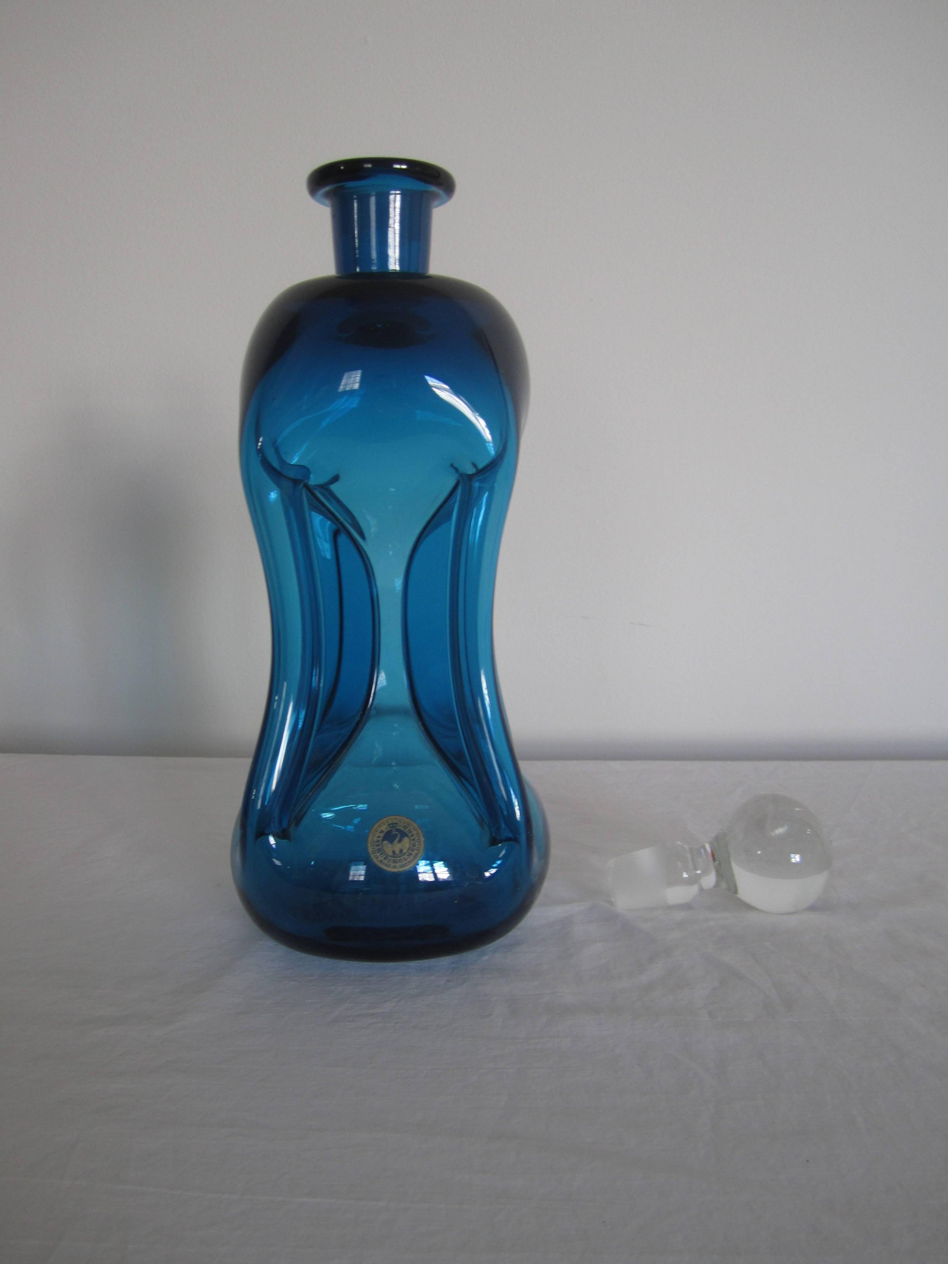 Vintage Scandinavian Modern Pinched Spirits Bottle or Decanter, Denmark In Excellent Condition In New York, NY