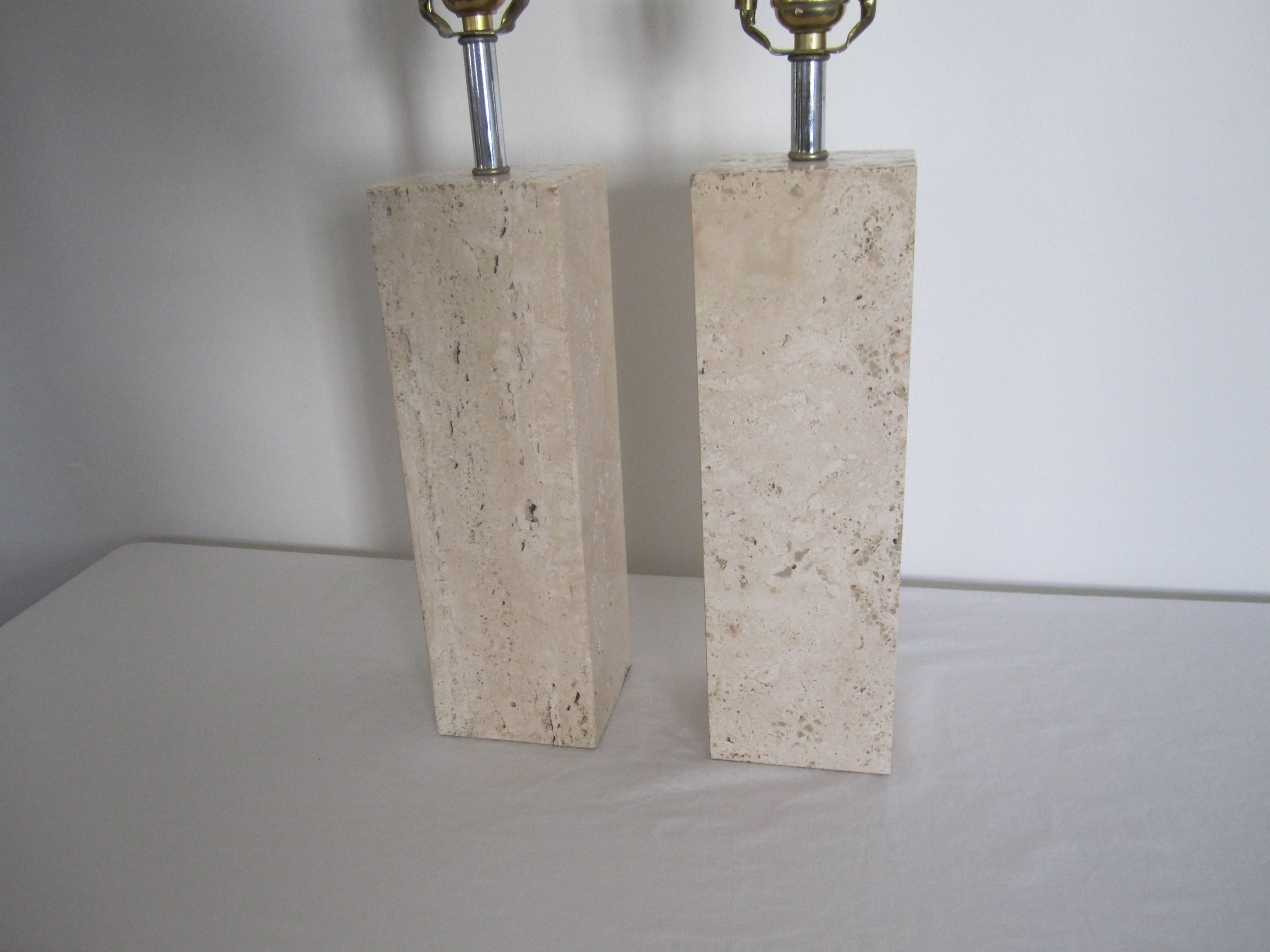 Pair Italian Modern Solid Travertine Marble Table Lamps, Italy 1970s 5