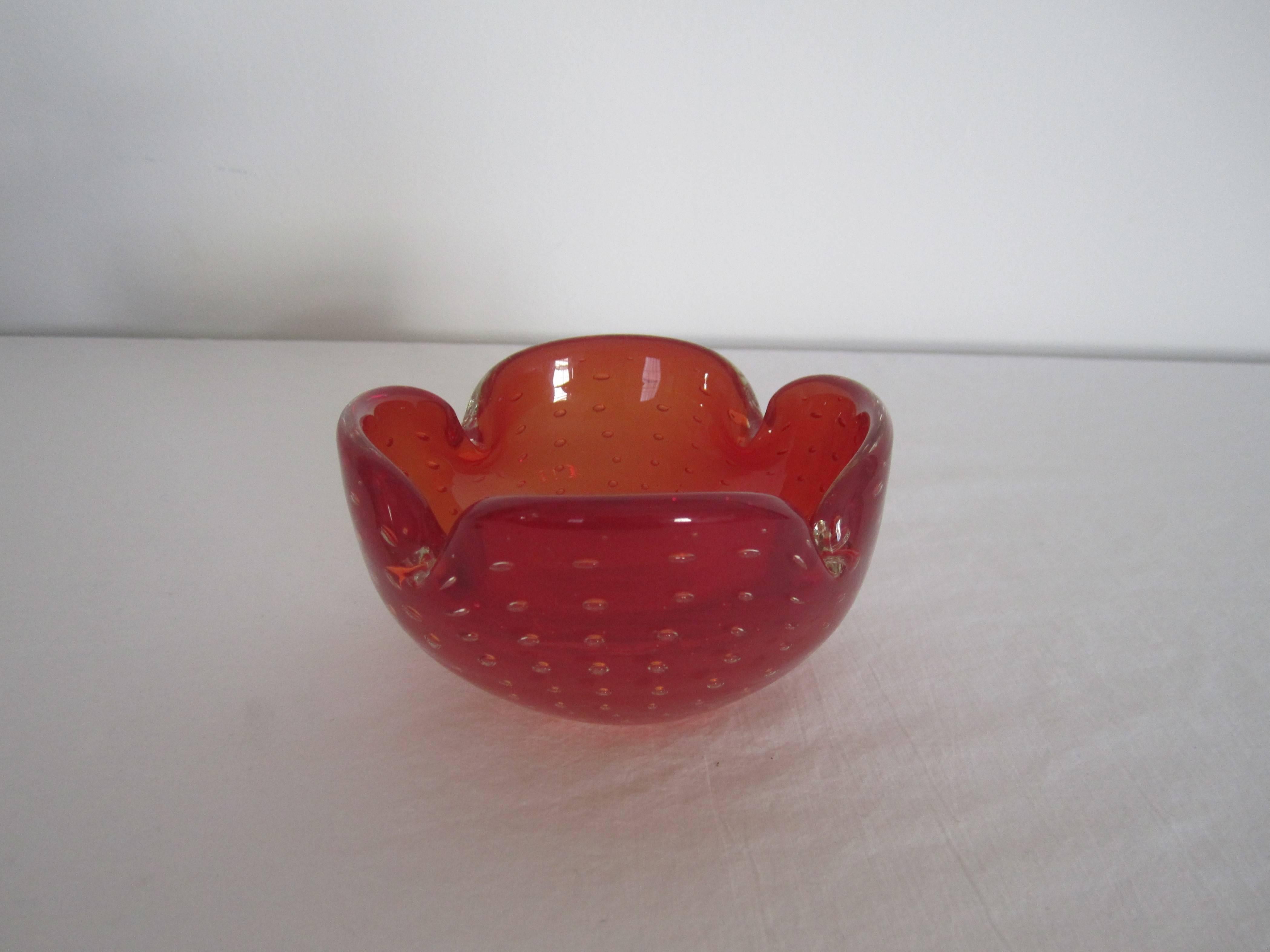 Midcentury Scandinavian Modern Red Art Glass Bowl, Denmark 2