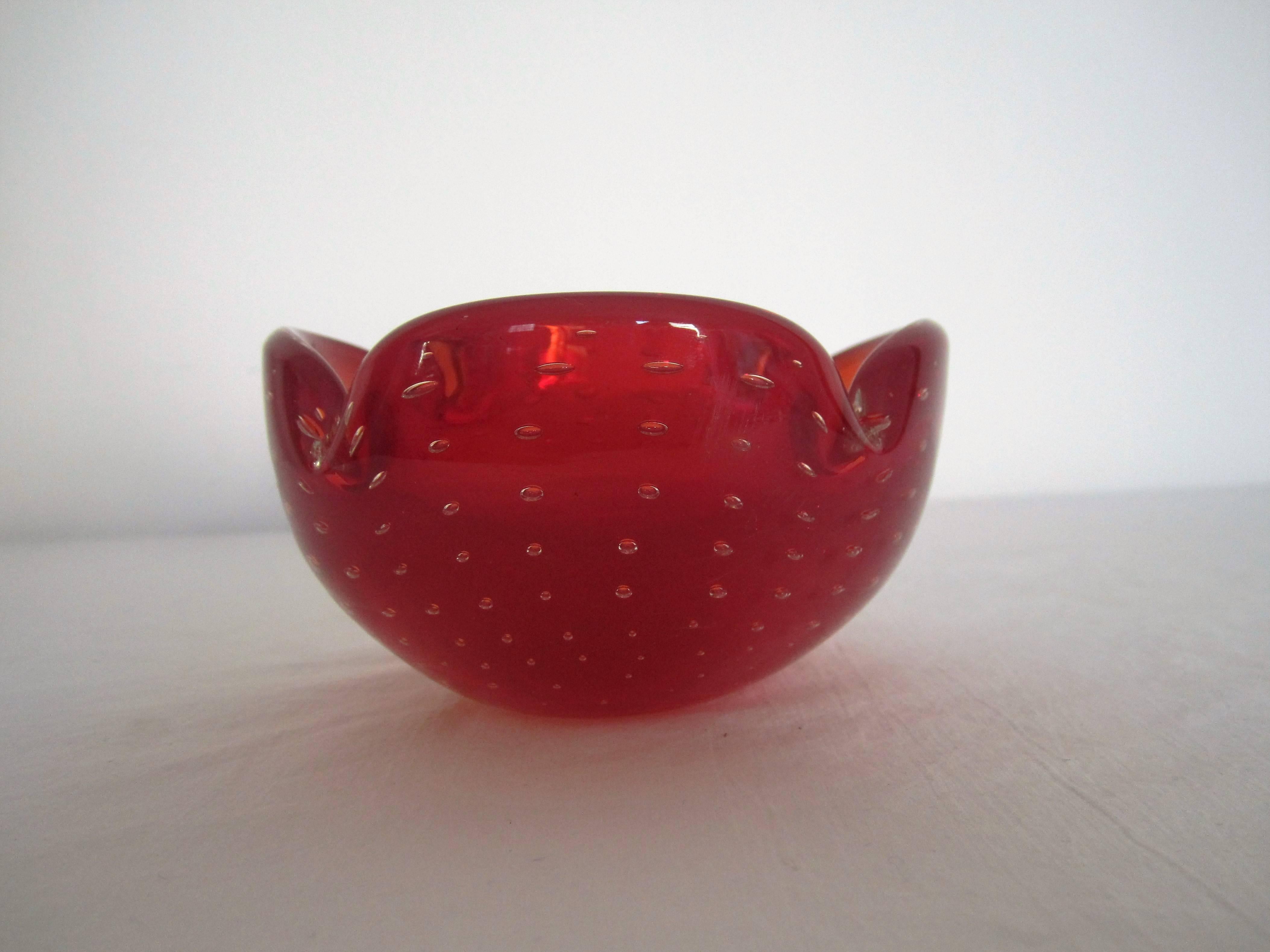 Midcentury Scandinavian Modern Red Art Glass Bowl, Denmark 1