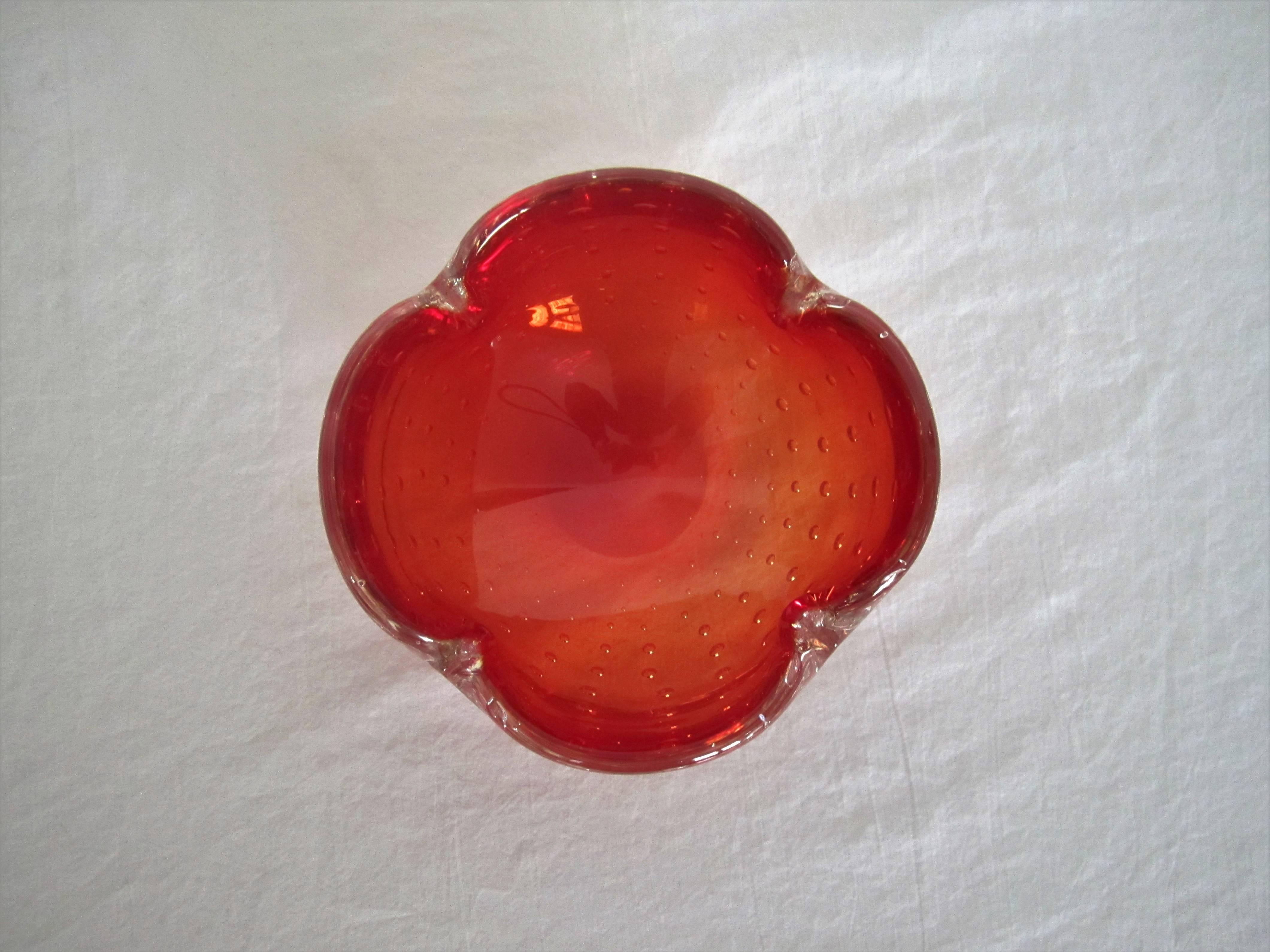 Danish Midcentury Scandinavian Modern Red Art Glass Bowl, Denmark