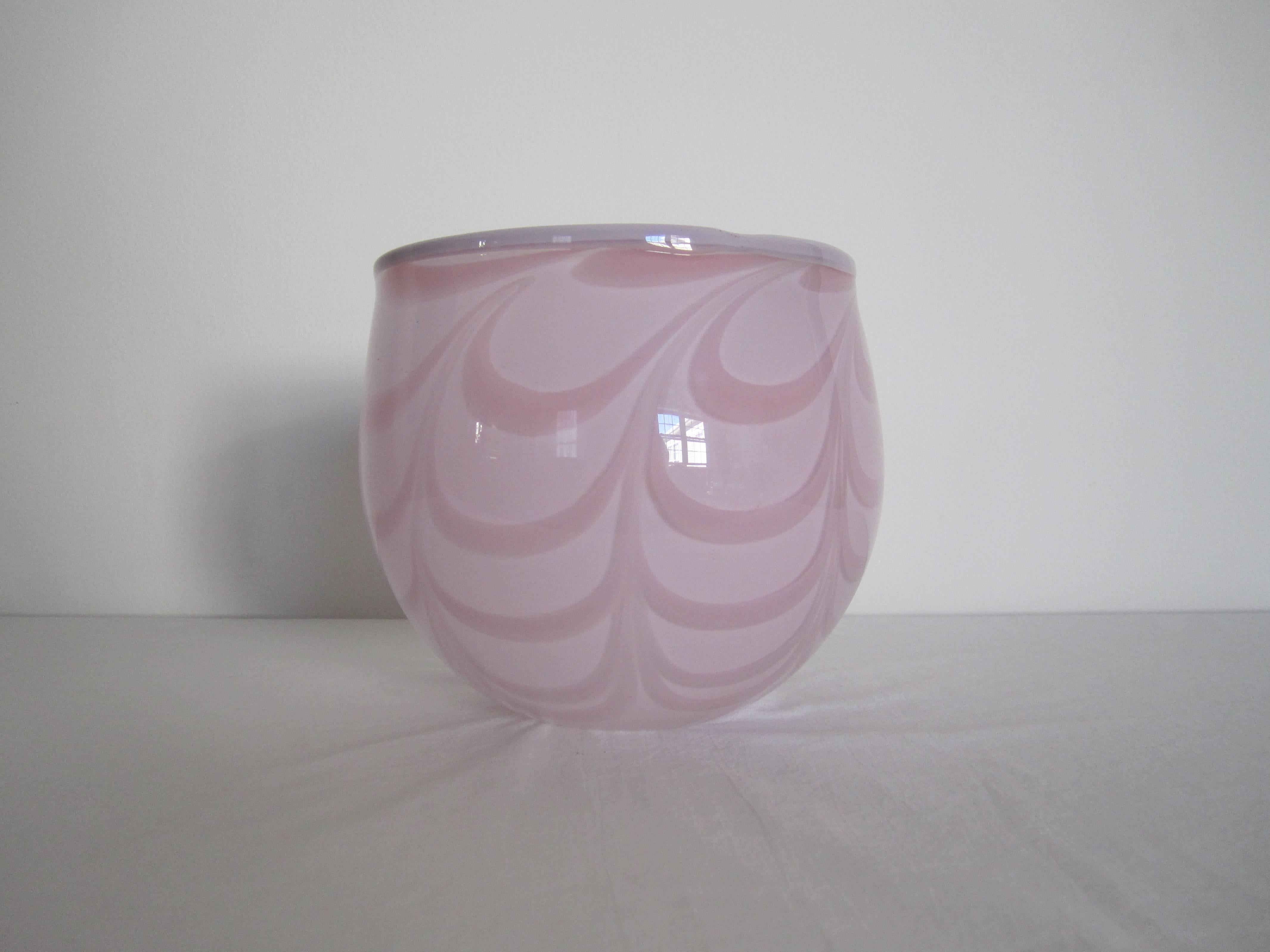 Scandinavian Modern Swedish Pink Art Glass Bowl by Designer Anna Ehrner
