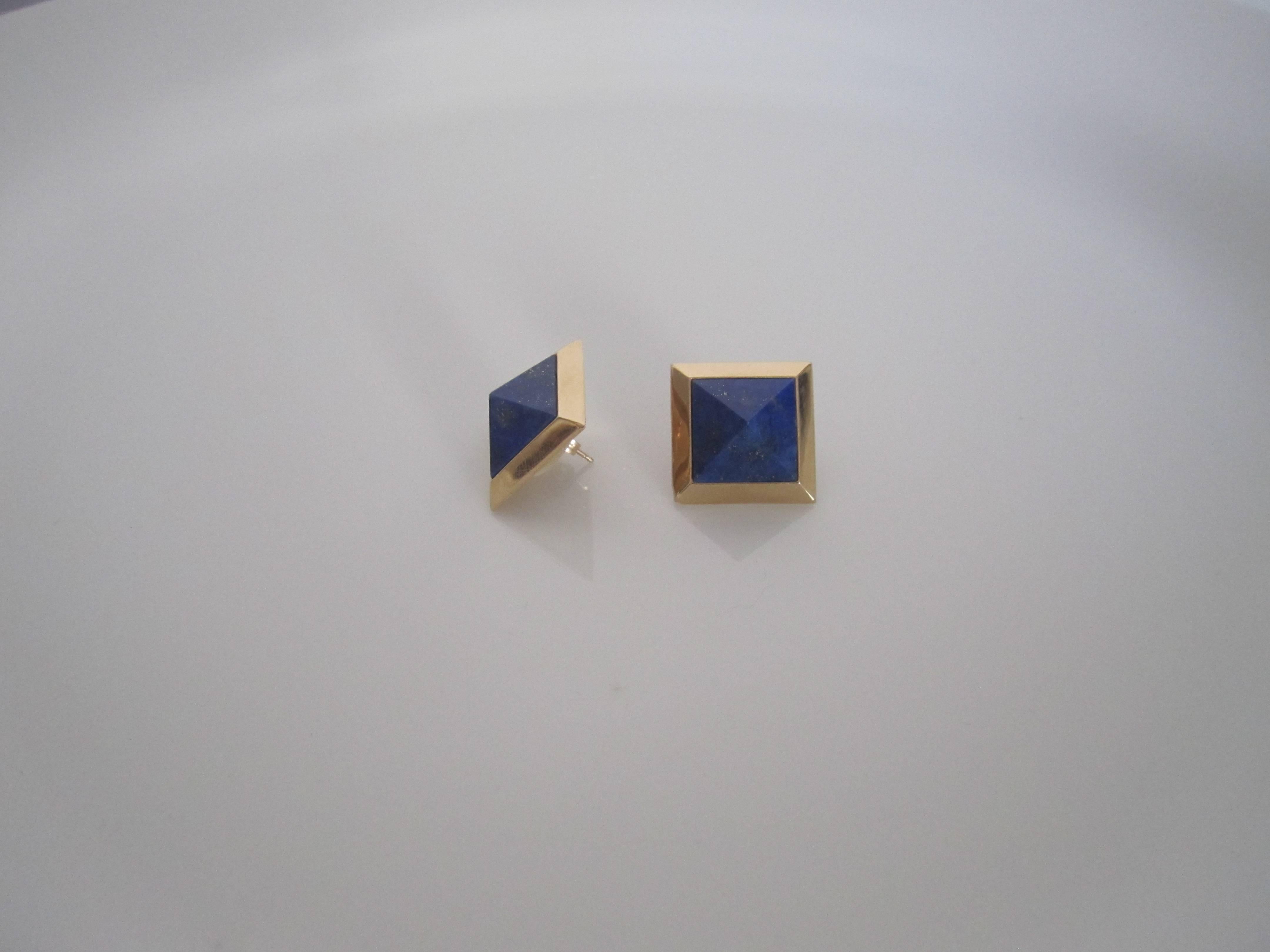 20th Century Blue Lapis 14-Karat Gold Pyramid Earrings by Designer Paul Morelli