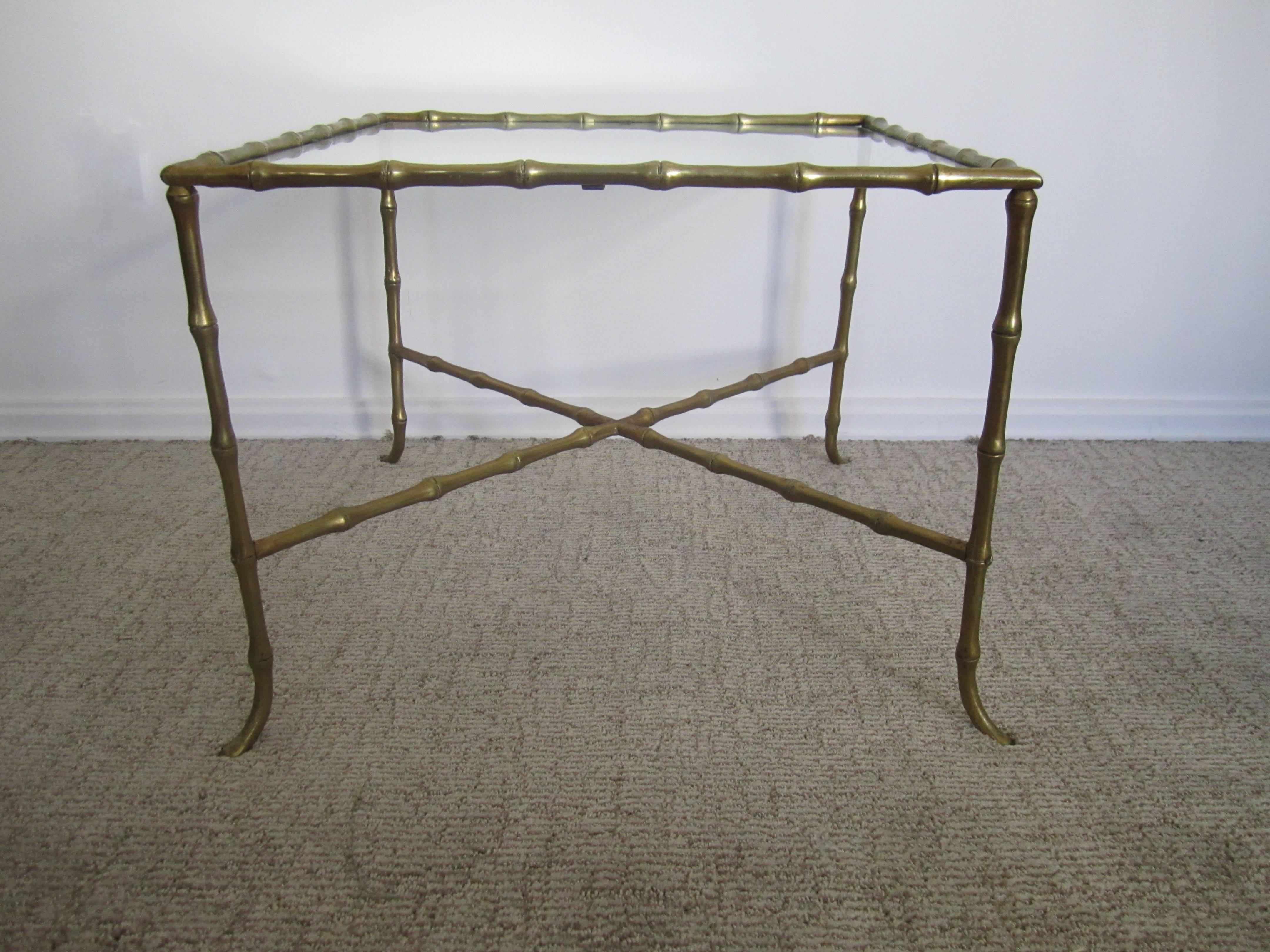 Brass Bamboo and Glass End Table Maison Baguès Attributed, circa 1960s For Sale 2