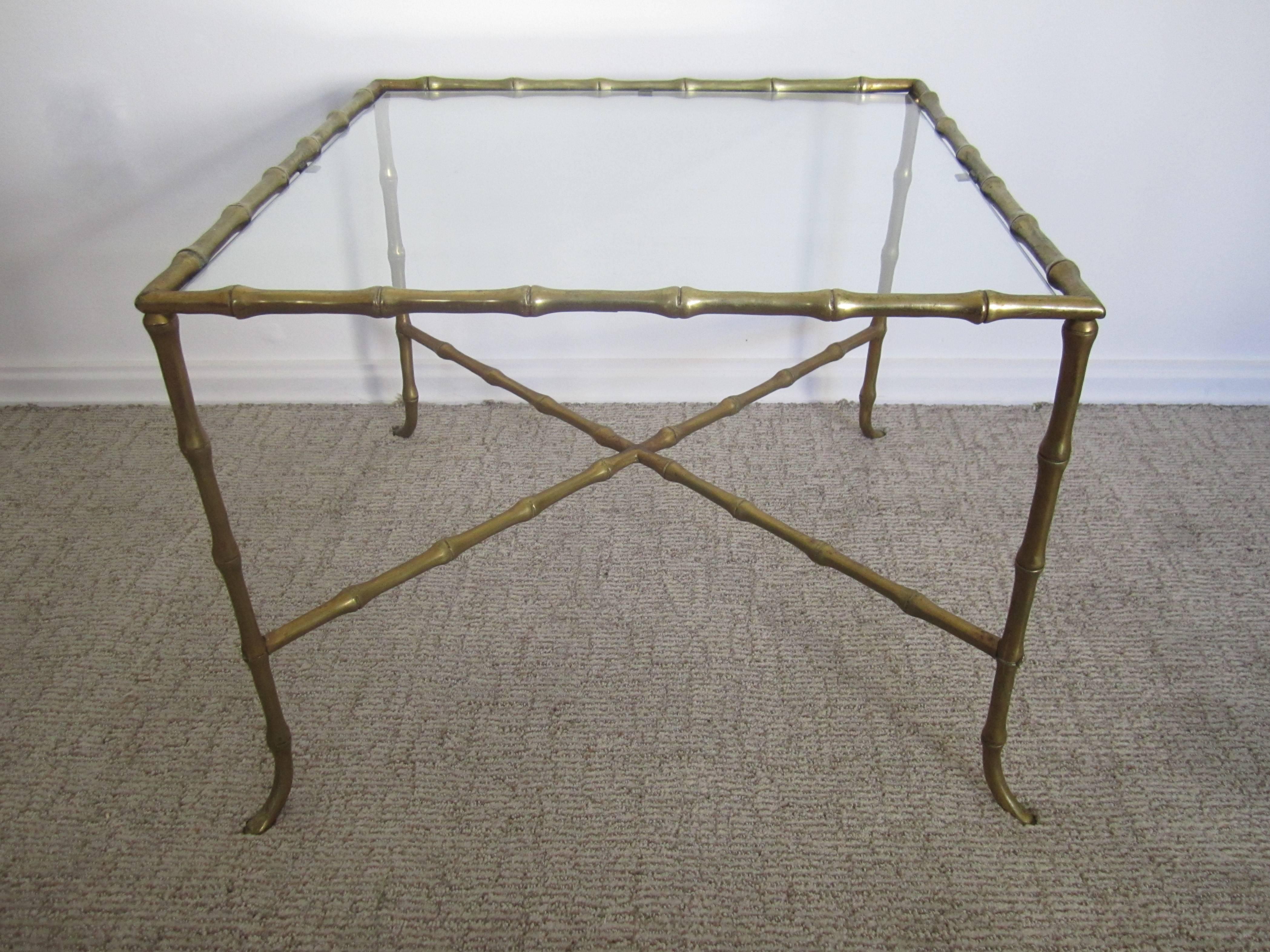 Brass Bamboo Glass End Table Maison Baguès Attributed, circa 1960s For Sale 3