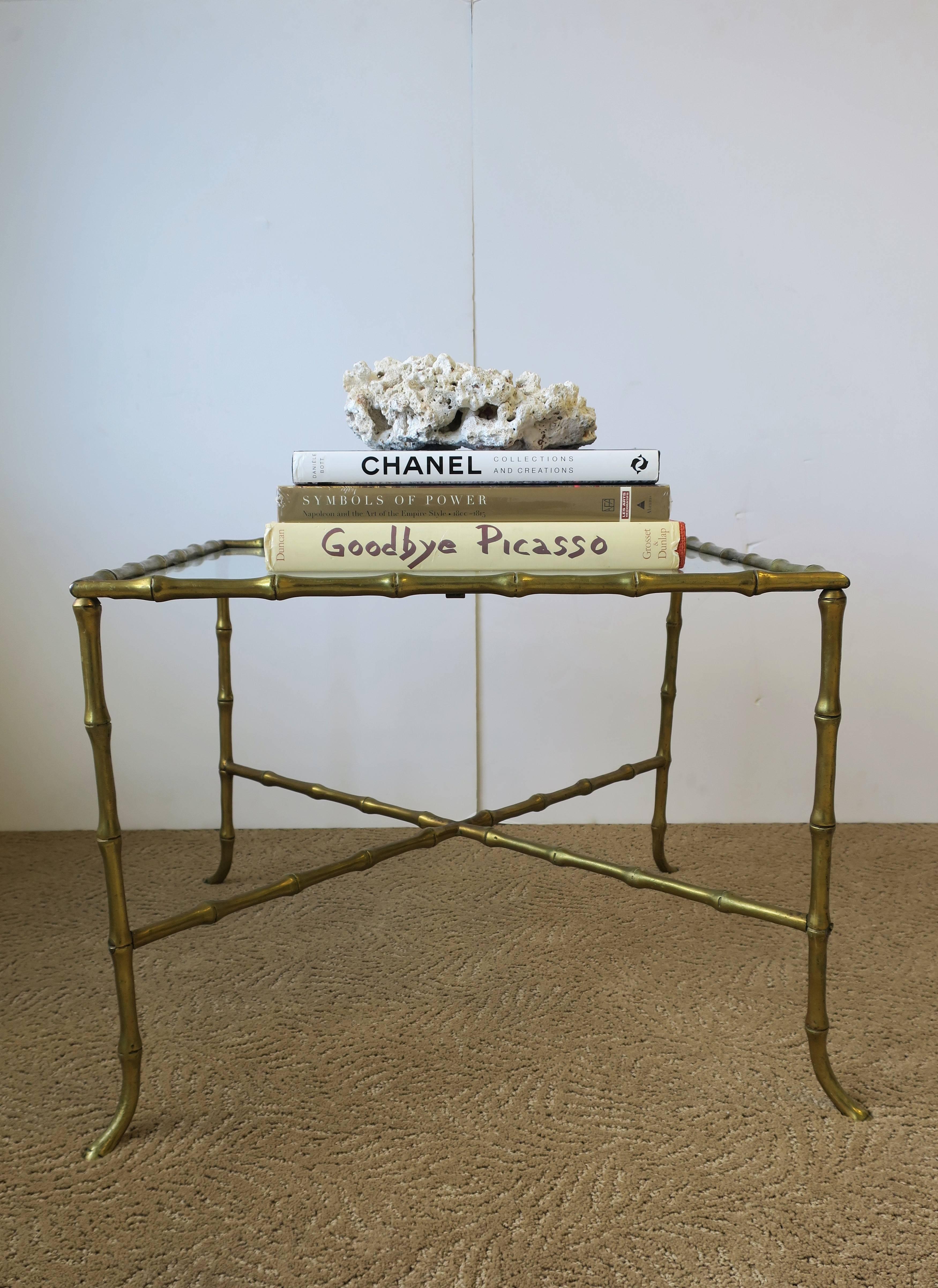 Brass Bamboo and Glass End Table Maison Baguès Attributed, circa 1960s For Sale 1
