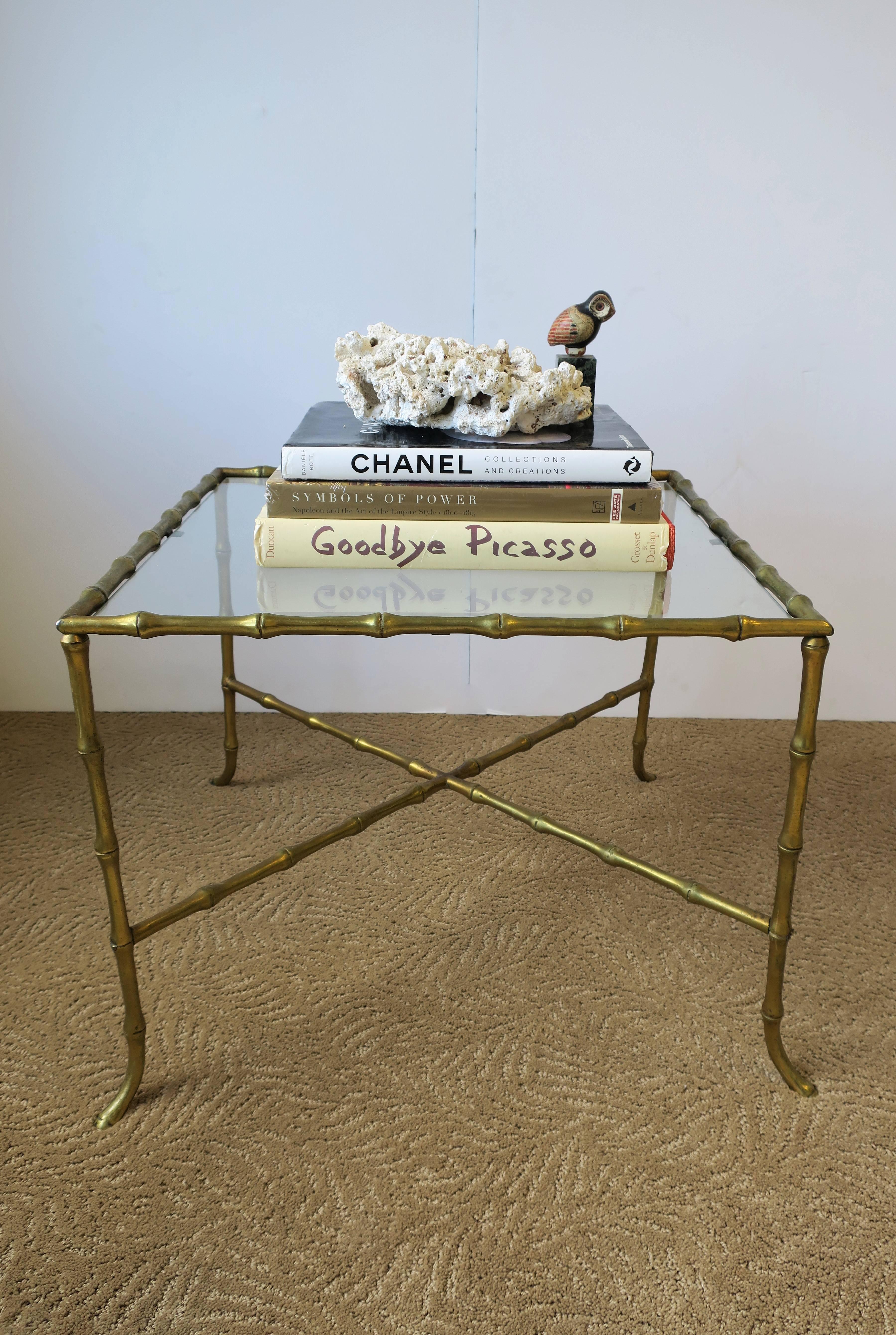 20th Century Brass Bamboo and Glass End Table Maison Baguès Attributed, circa 1960s For Sale